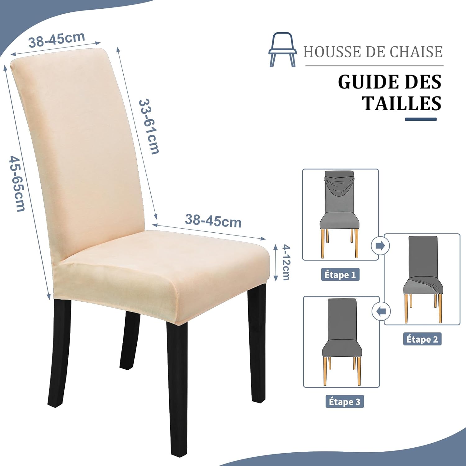 Detalle de SUKAIKEQA housse de chaise haute élastique jacquard (lot de 4/6/8) avec dossier