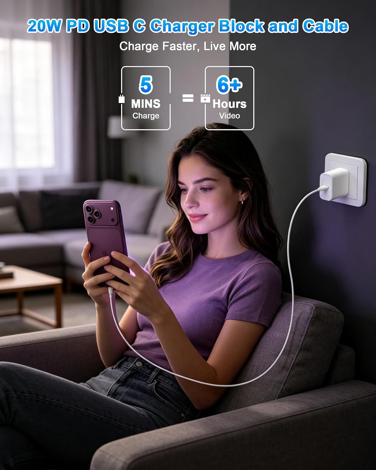 Thumbnail 5 de FUHAYA XHD-PD20W 20W USB-C Charger 2-Pack with 10-Foot Cables