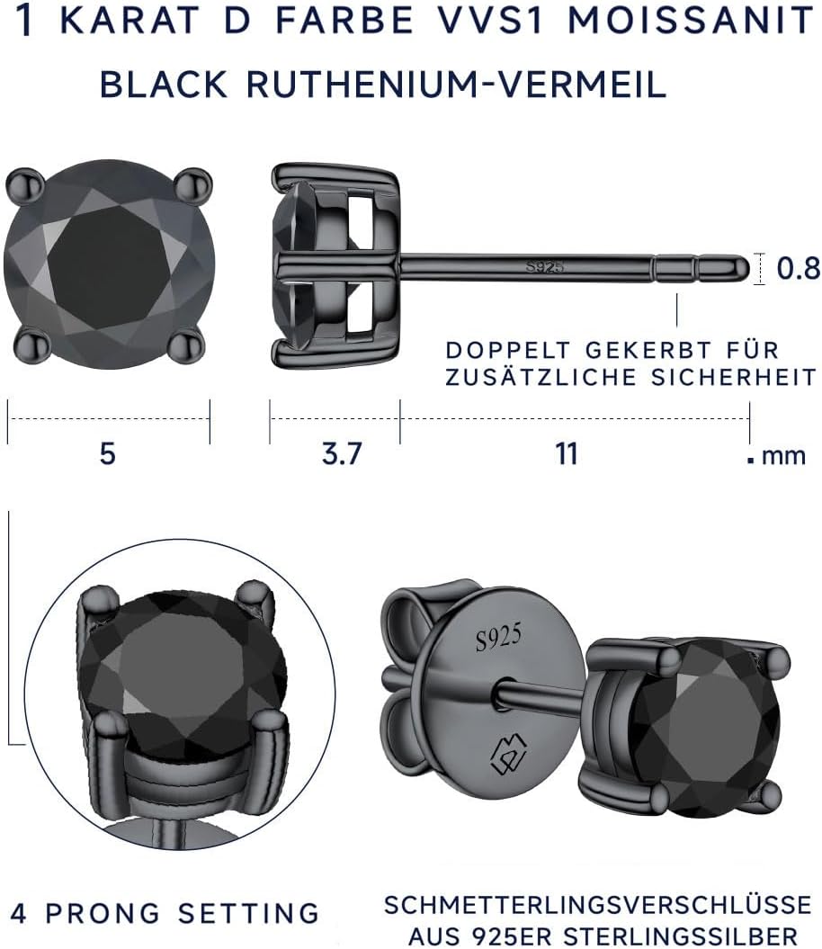 Detalle 2 de MomentWish Moissanite Ohrstecker 1,2 Karat
