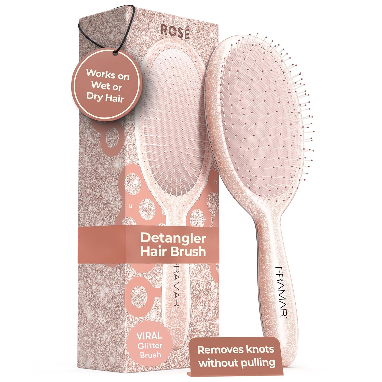 Detalle de FRAMAR Glitter Hair Brush Detangler - Rose