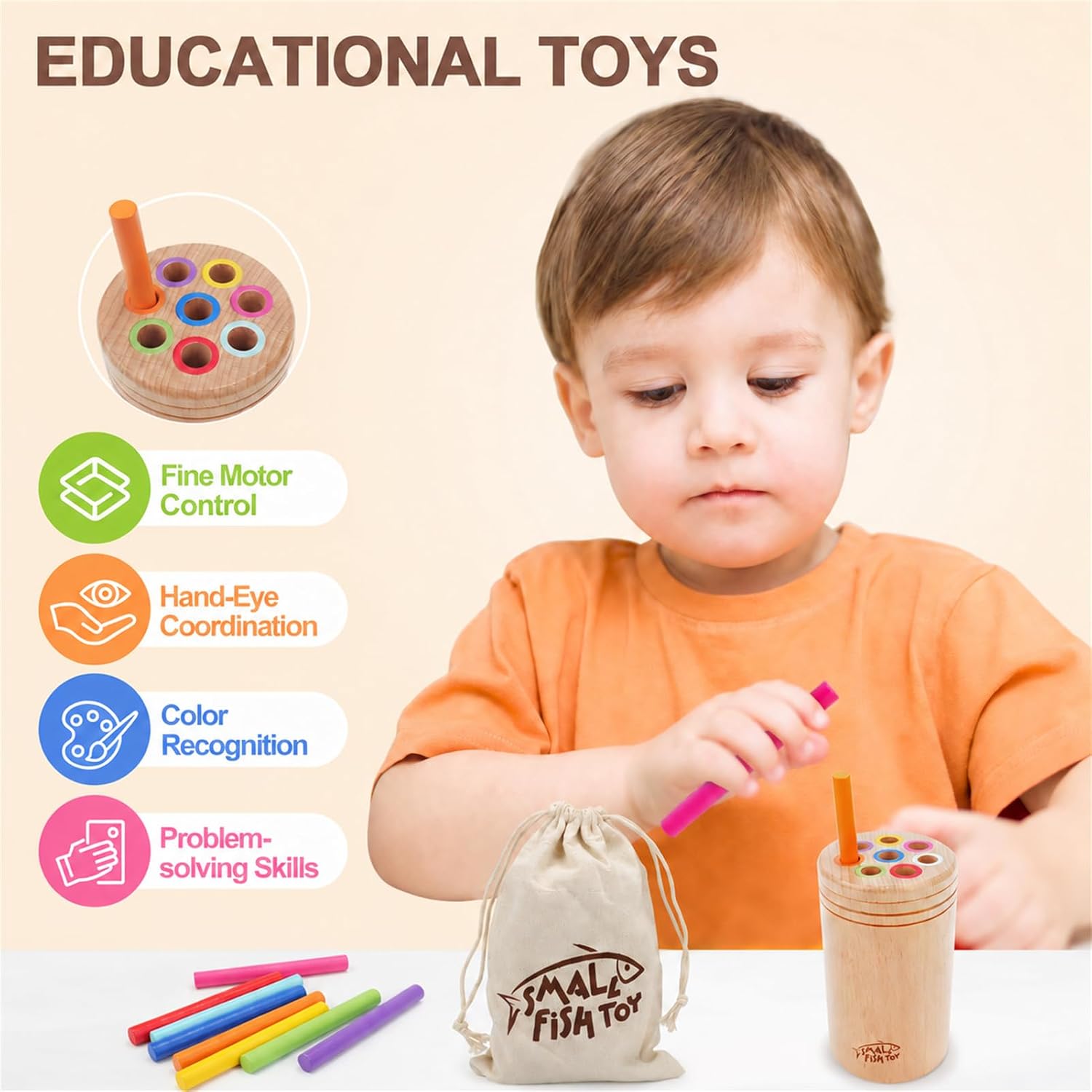 Detalle de Small Fish Montessori Wooden Color Sorting Toy for Toddlers (Ages 1-3)
