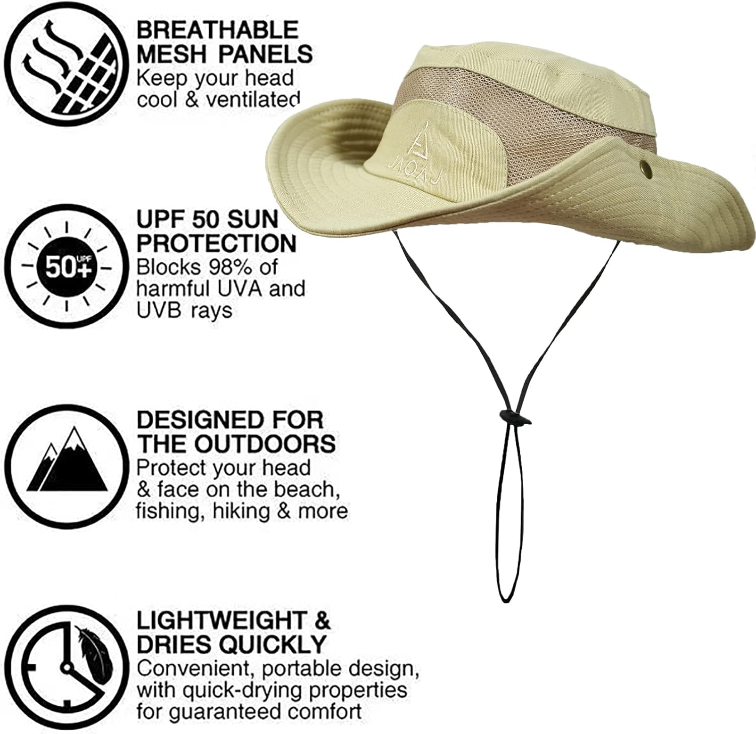 Thumbnail 3 de Mens UV Protection Cotton Safari Sun Hat (Wide Brim, UPF 50) – Foldable Bucket Boonie