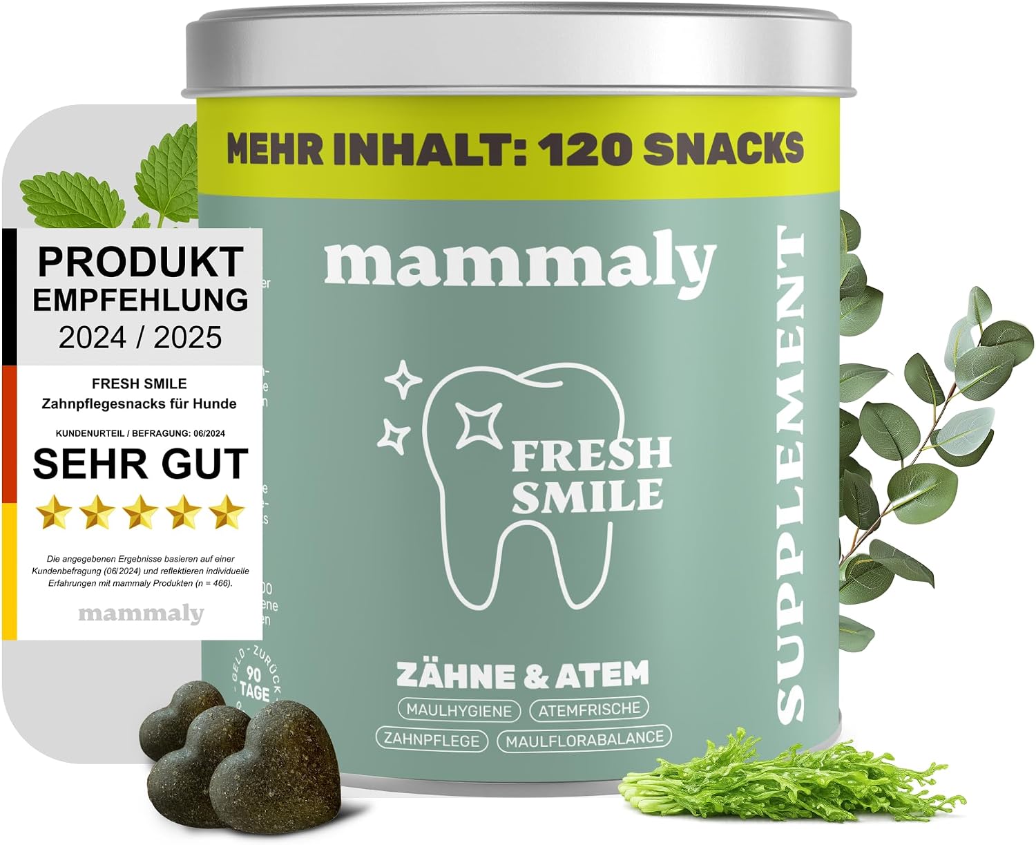 Detalle de 10-in-1 Zahnpflege Leckerli für Hunde – Fresh Smile von mammaly (175 g, 60 Snacks)