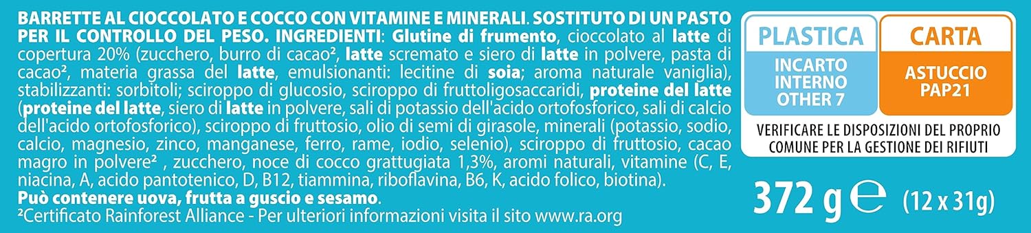Thumbnail 3 de Pesoforma Barrette Cioccolato Cuore Cocco – 2 barrette, 1 pasto completo a 237 kcal, proteine 25%