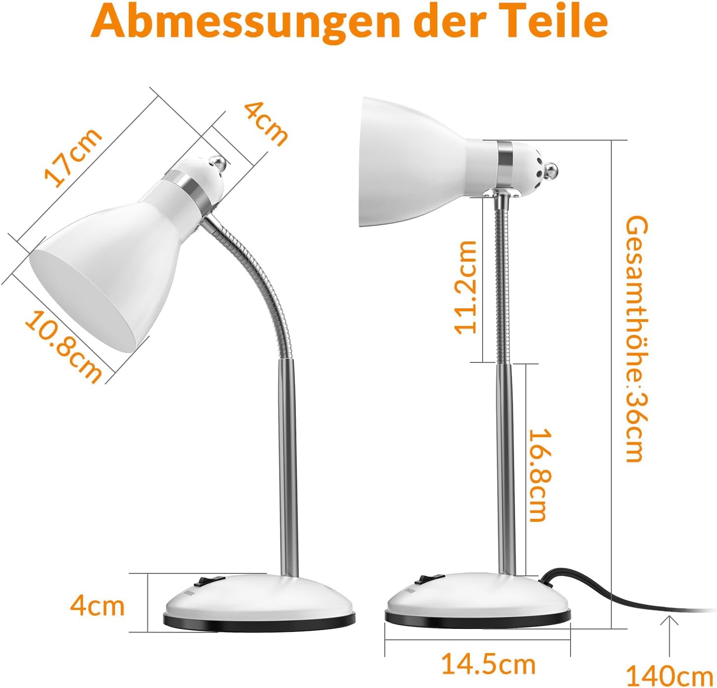 Thumbnail 4 de LEPOWER Schreibtischlampe aus Metall – elegante, verstellbare Tischlampe mit Schwanenhals, Weiß