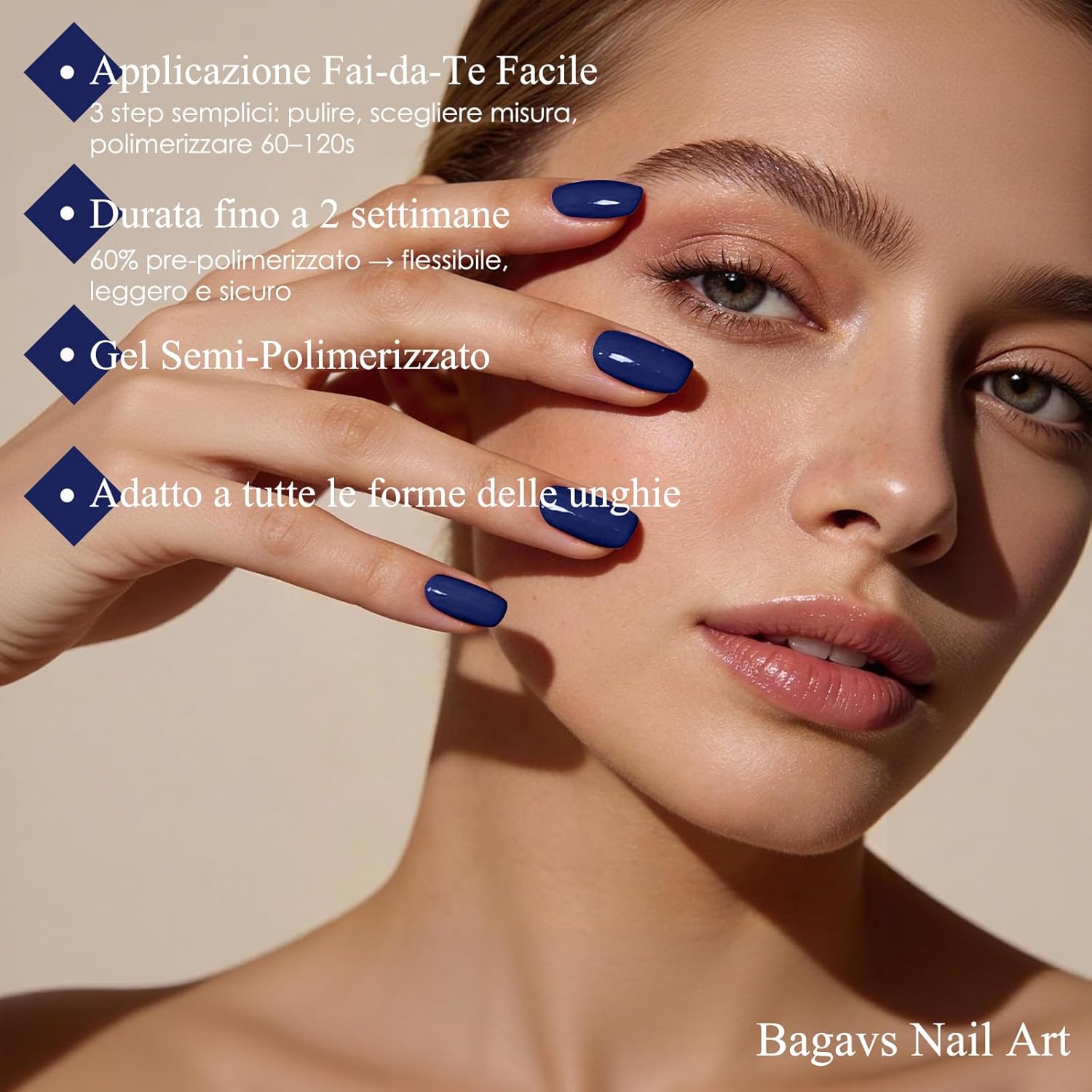 Detalle 2 de Bagavs Unghie Gel Adesive UV 20 PCS Blu Notte – Strisce Semi Polimerizzate per Manicure Facile a Casa