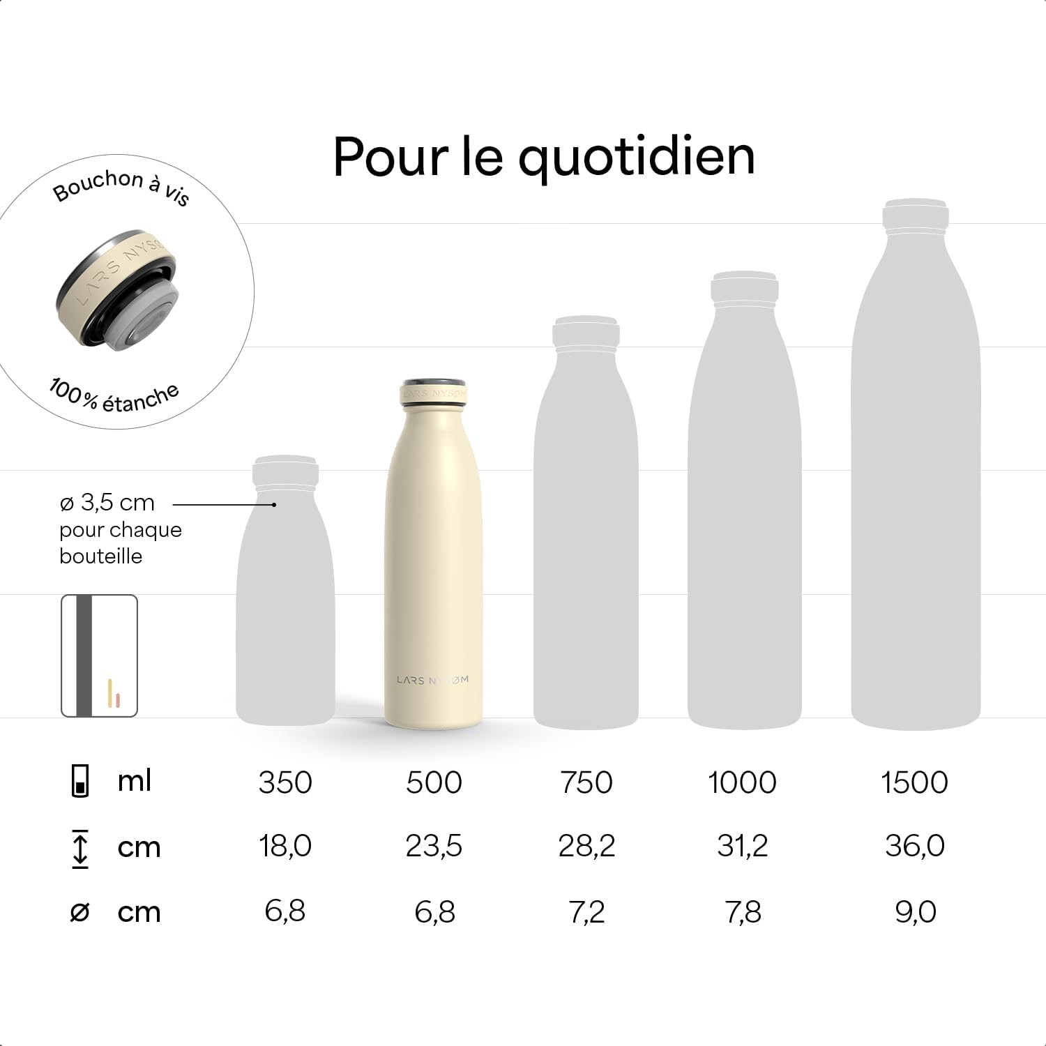 Thumbnail 3 de LARS NYSØM gourde isotherme en inox 500 ml (0,5 L) étanche, Midnight Blue