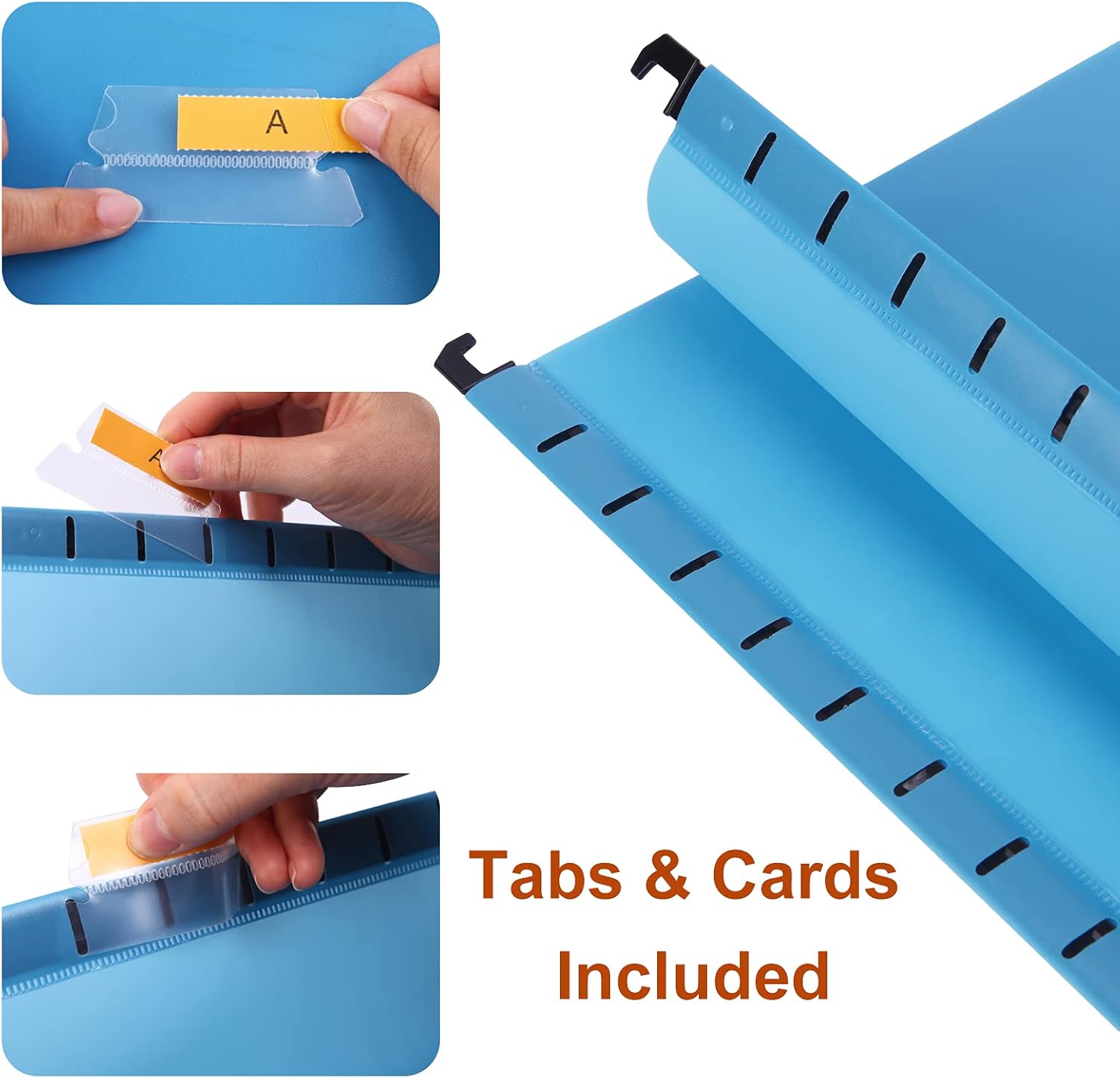 Thumbnail 3 de Lot de 12 dossiers suspendus Foolscap Srvnpioy en polypropylène bleu (format grand) avec onglets et inserts