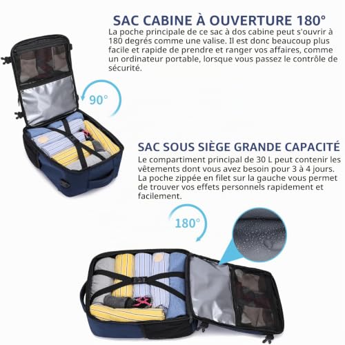Thumbnail 4 de Bagage Cabine 40x30x20 PUSLOM – Sac à dos cabine avion avec USB, 24 L, bleu