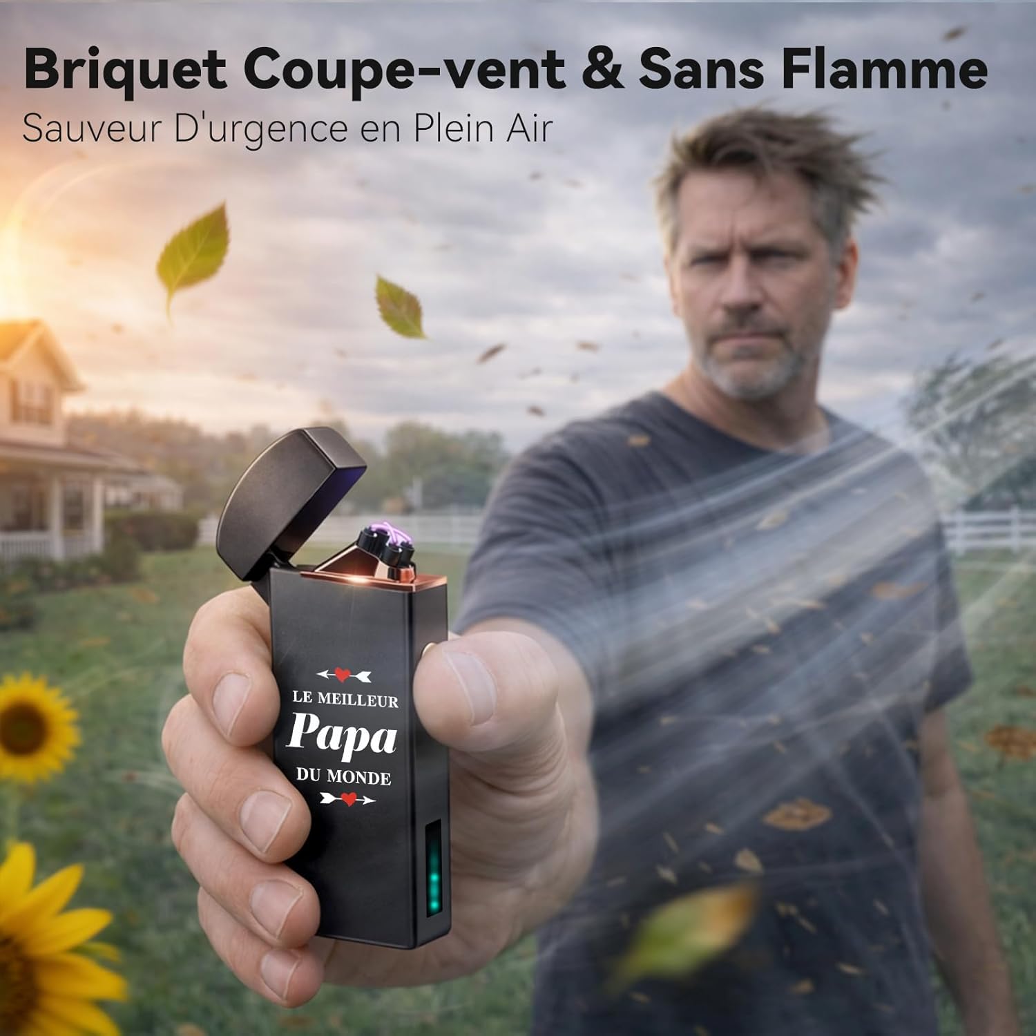 Detalle de Briquet électrique rechargeable Coquimbo Arc Double, cadeau Fête des Pères