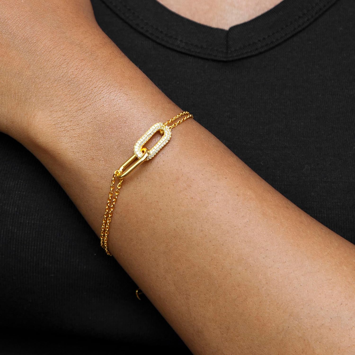 Thumbnail 1 de Bracelet Amazon Essentials à maillons pavés dorés en argent sterling et or jaune