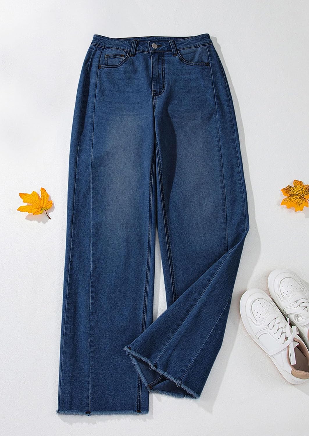 Detalle de PRETTYGARDEN Wide Leg Jeans for Women – High Waisted Stretchy Baggy Raw Hem Denim Palazzo Pants (2026)