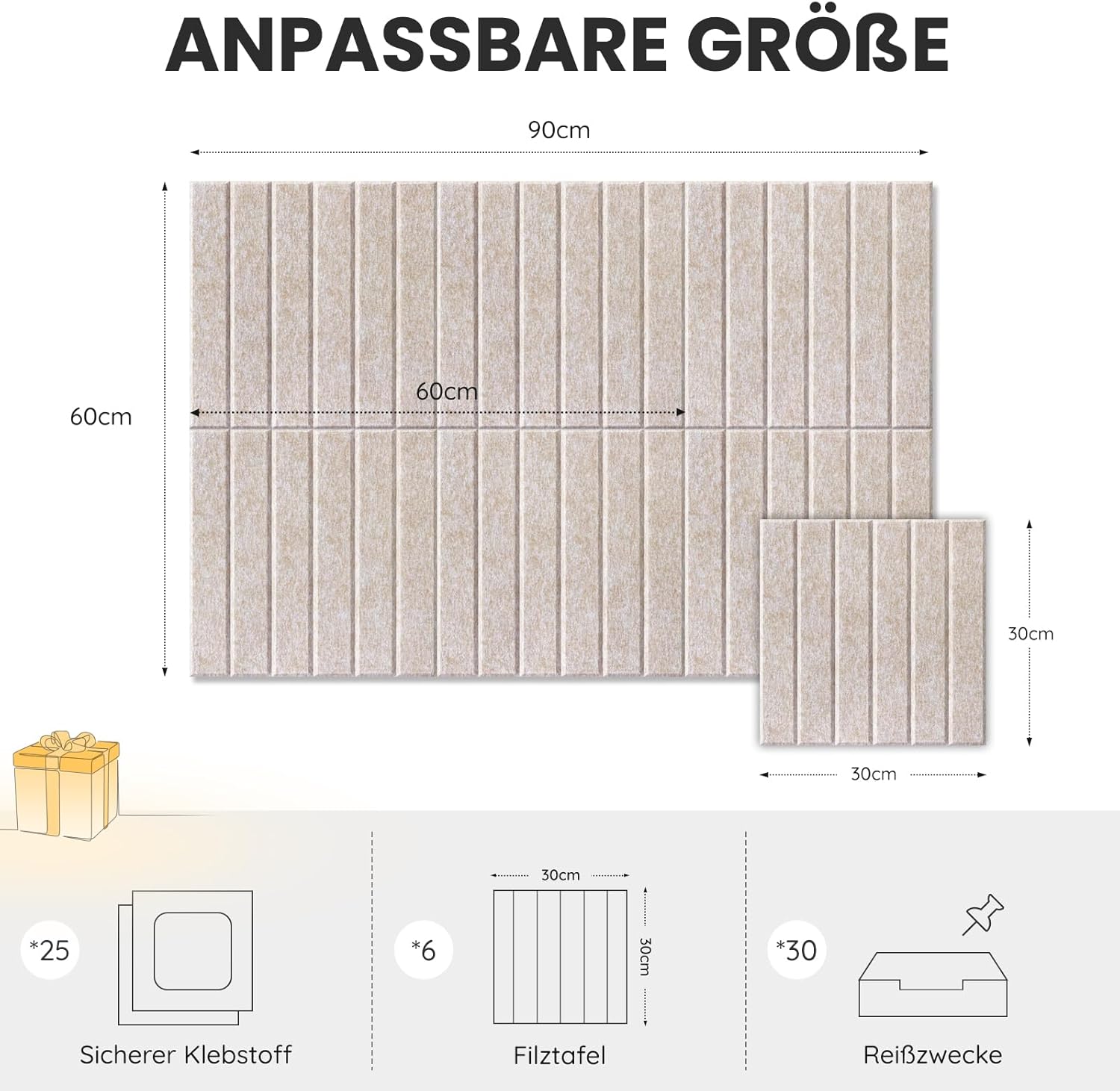 Thumbnail 6 de Großes Kork-Bulletin Board als Filz-Wandtafel 90 x 60 cm (6er Set)