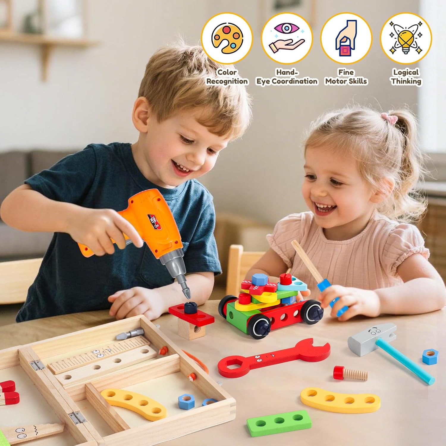 Thumbnail 5 de Werkzeugkoffer Kinder Werkzeug – Montessori Spielzeug ab 3 Jahre, 44 Teile aus Holz