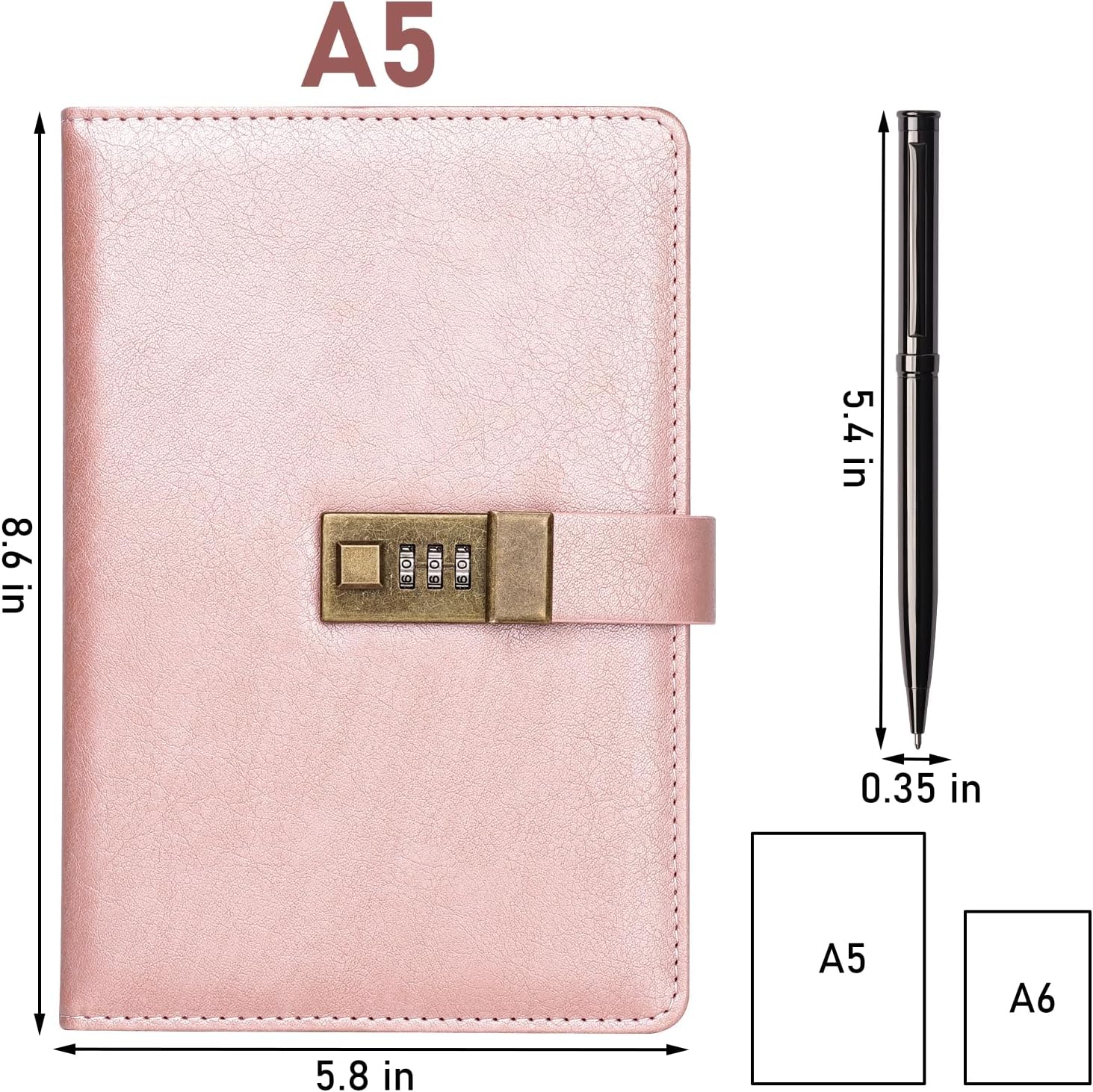 Thumbnail 6 de WEMATE Schloss-Tagebuch A5 mit Passwortschloss, 240 Seiten, Vintage PU-Leder – inkl. Stift und Geschenkbox