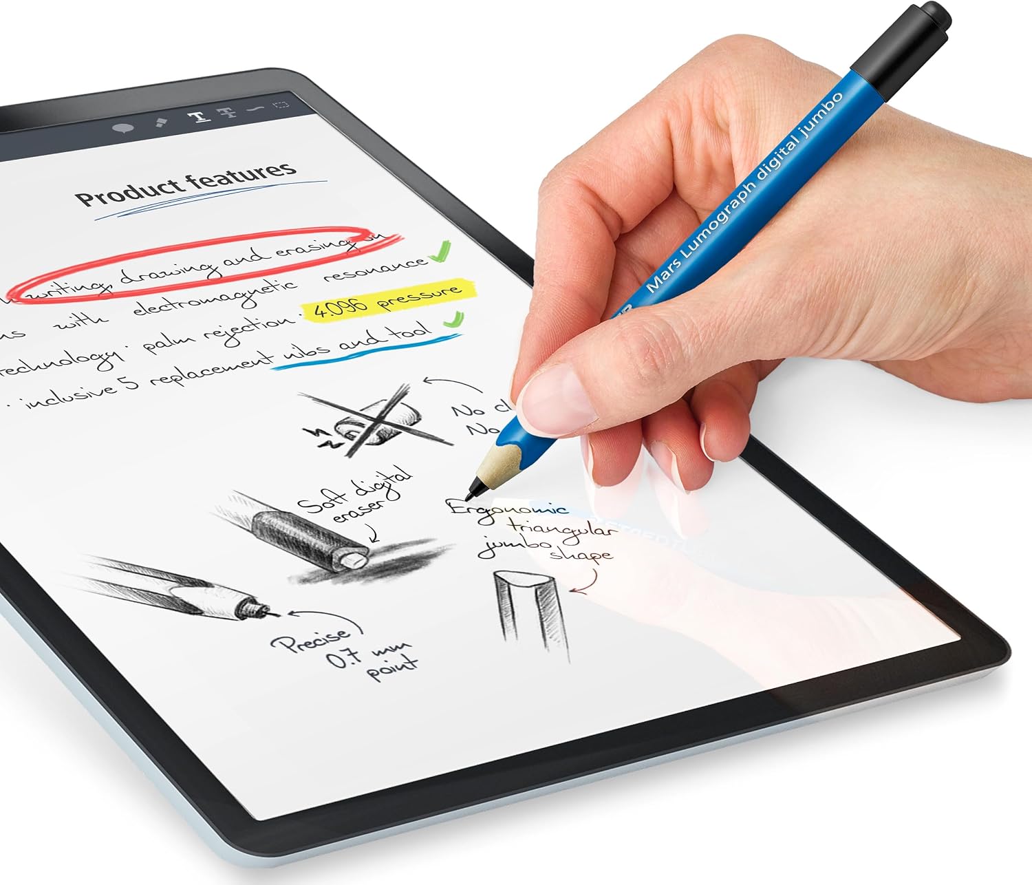 Detalle de Staedtler Mars Digital Jumbo 180J 22-3 EMRスタイラスペン 4,096段階筆圧・ソフト消しゴム付き