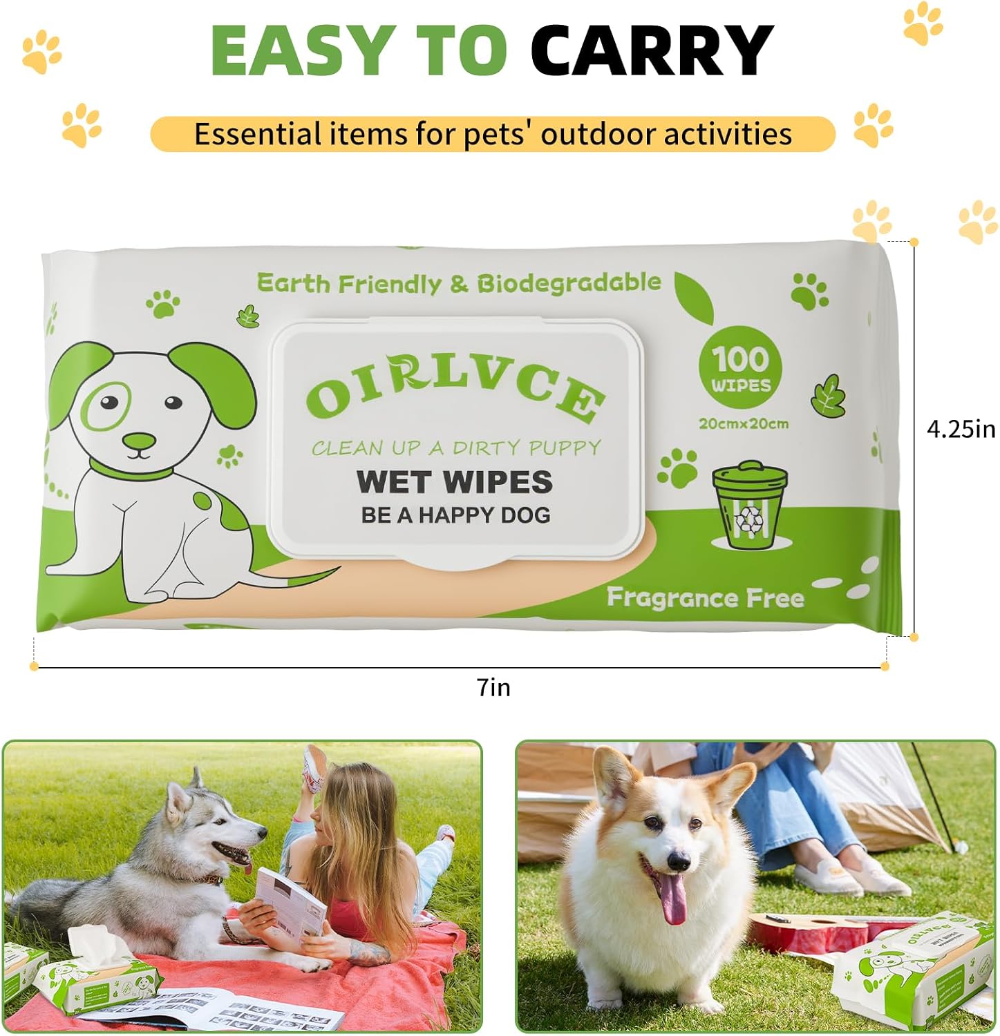 Thumbnail 6 de OIRLVCE 200-pack Hypoallergenic Dog Wet Wipes (Fragrance Free) for paws, bum, ears & eyes