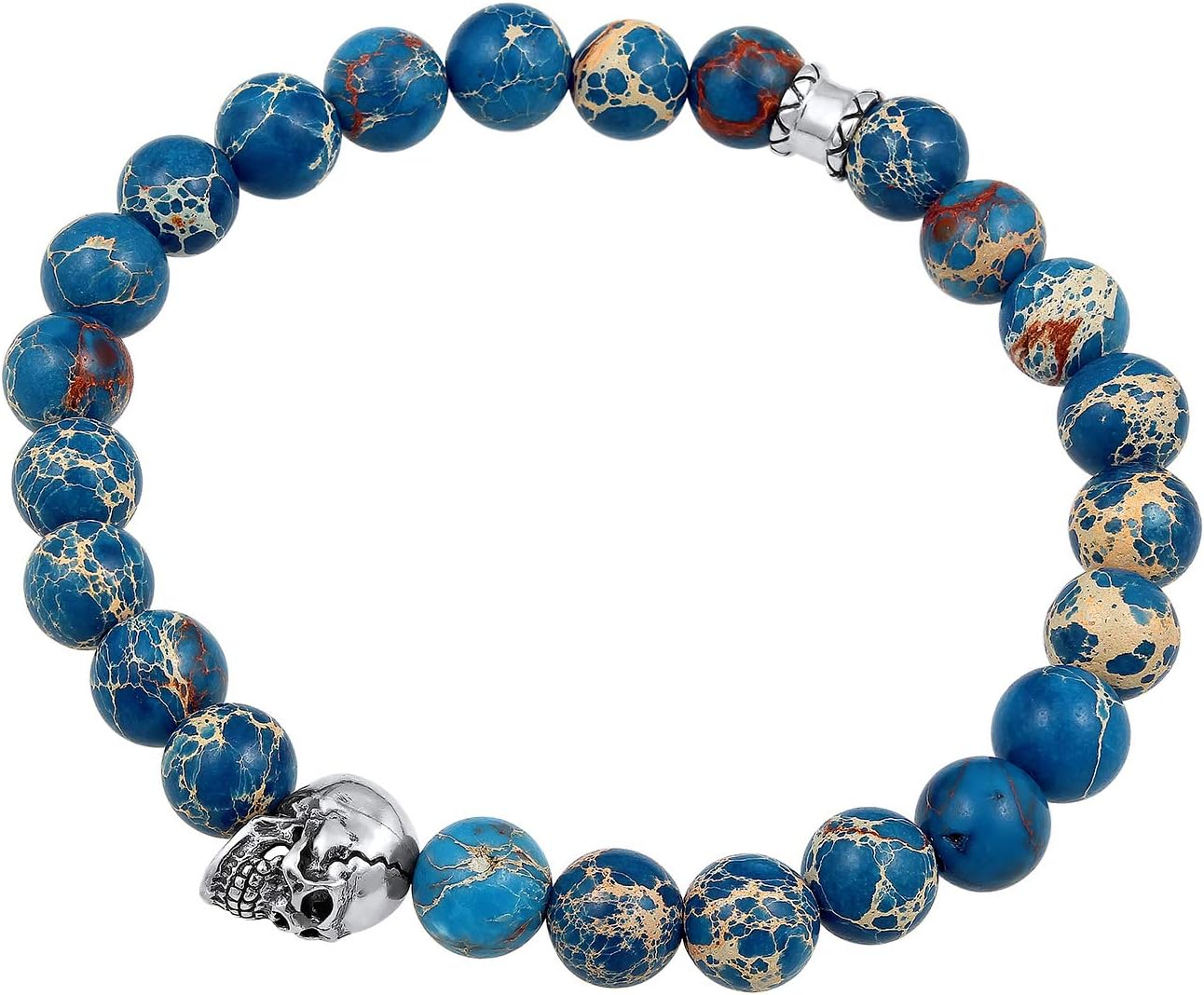 Thumbnail 1 de Kuzzoi Buddha Herren-Armband aus 925 Sterling Silber mit blauem Achat, Totenkopf und Naturstein-Perlen (19–23 cm)