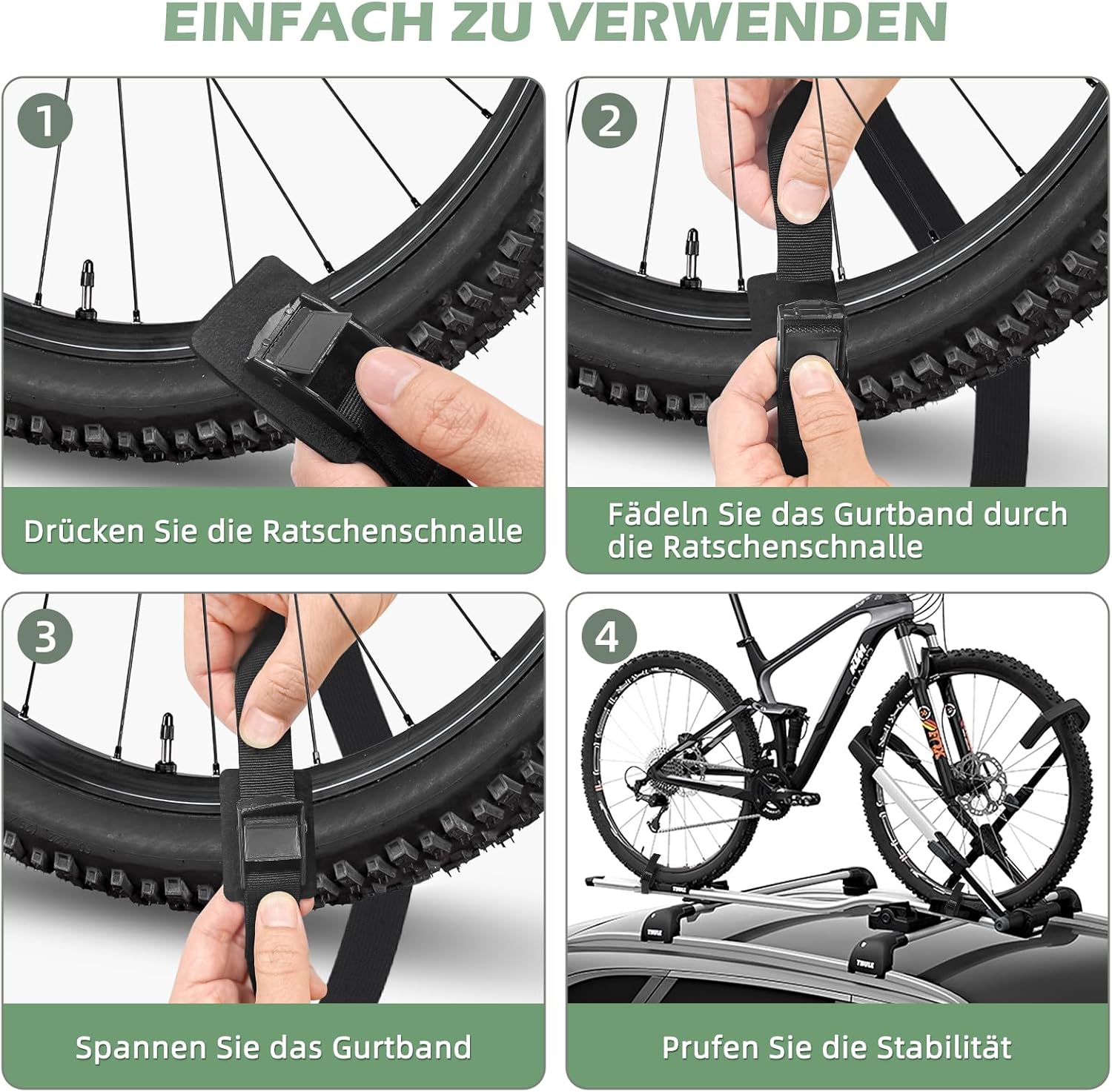 Detalle de Aulese 4 Stück Spanngurte Schwarz – 40 cm, 250 kg Tragkraft, Edelstahlschnalle