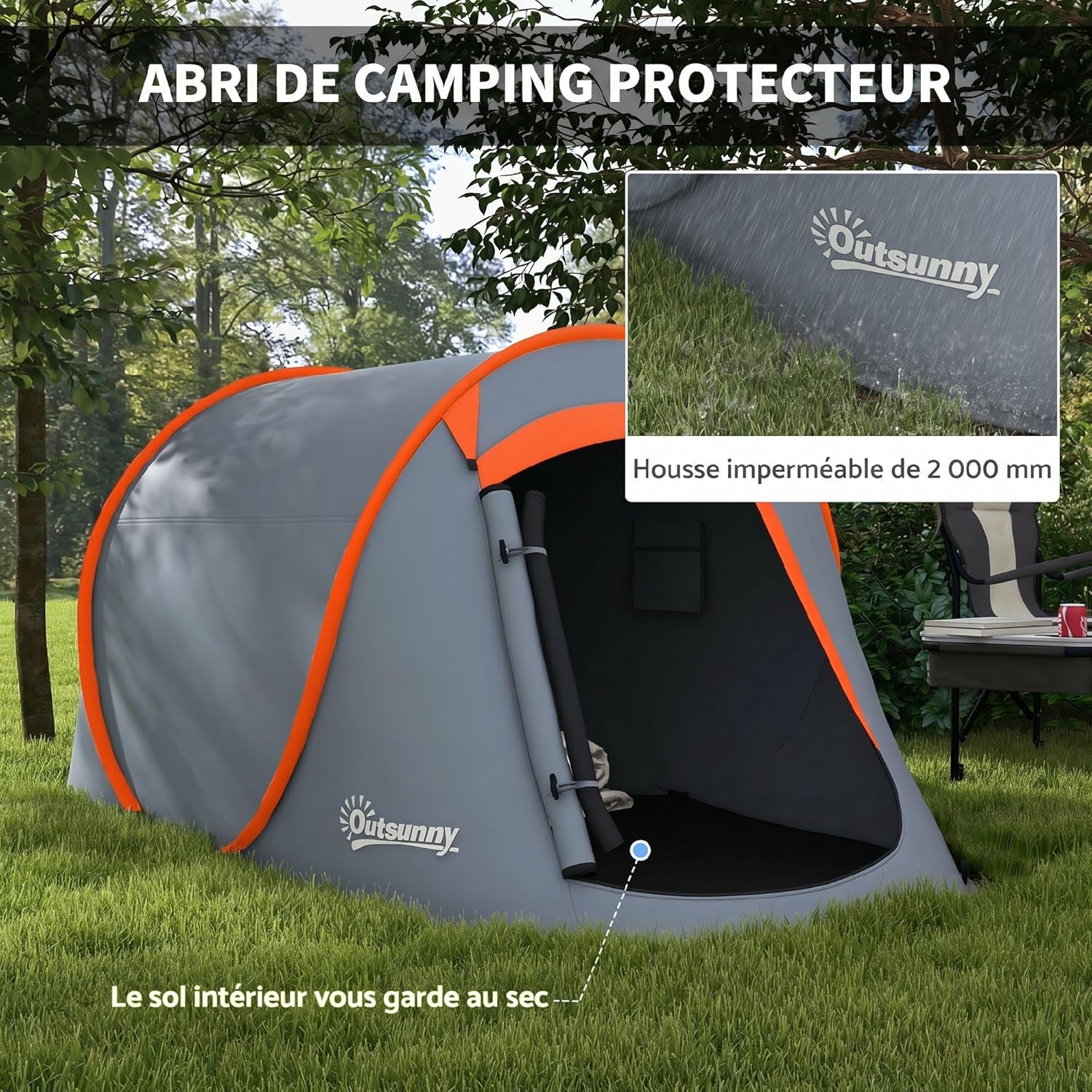 Thumbnail 3 de Outsunny Tente pop-up 2-3 personnes légère ventilée avec sac de transport (245 x 148 x 105 cm) grise