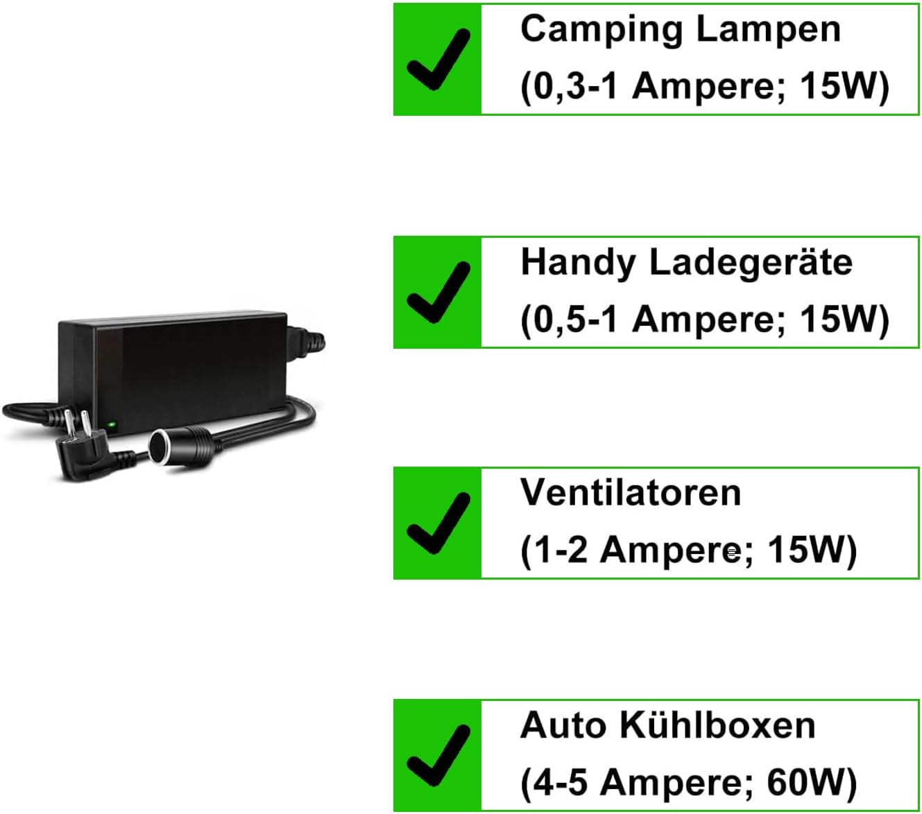 Detalle de Adapter Zigarettenanzünder Steckdose – 230V auf 12V 60W, ideal für Kühlboxen und Camping
