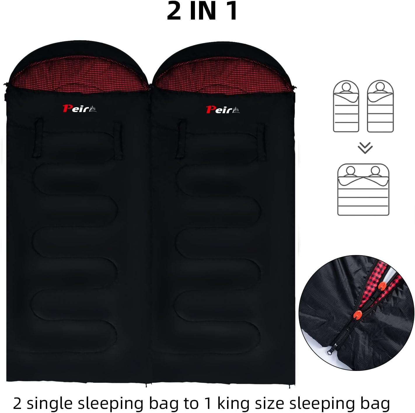Detalle 2 de Peirhw XL sleeping bag, extra wide 3 seasons