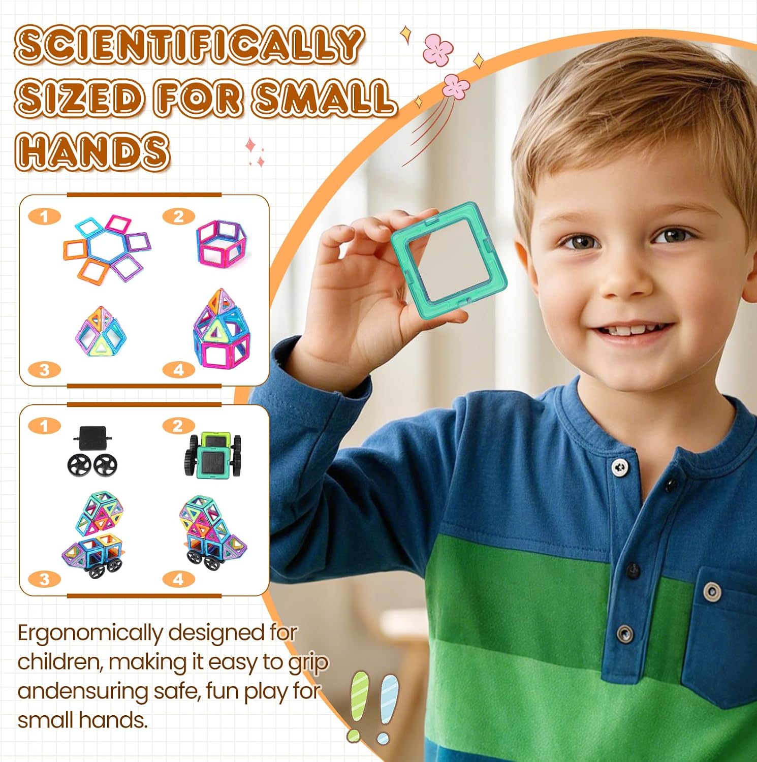 Detalle 2 de Mysoler Magnetische Bausteine 63 Teile – Mini-Magnetbausteine mit Rädern, Lernspielzeug für 3–8 Jahre