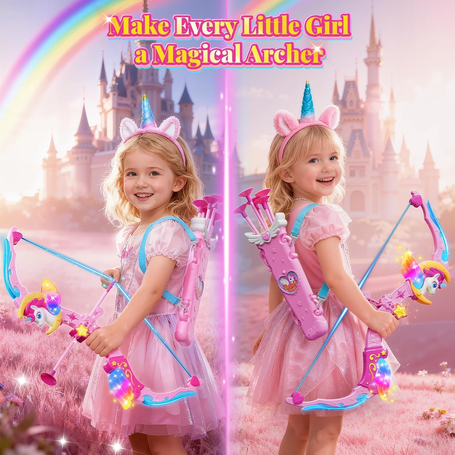 Detalle 2 de Unicorn Girls Bow and Arrow Set 8 suction arrows
