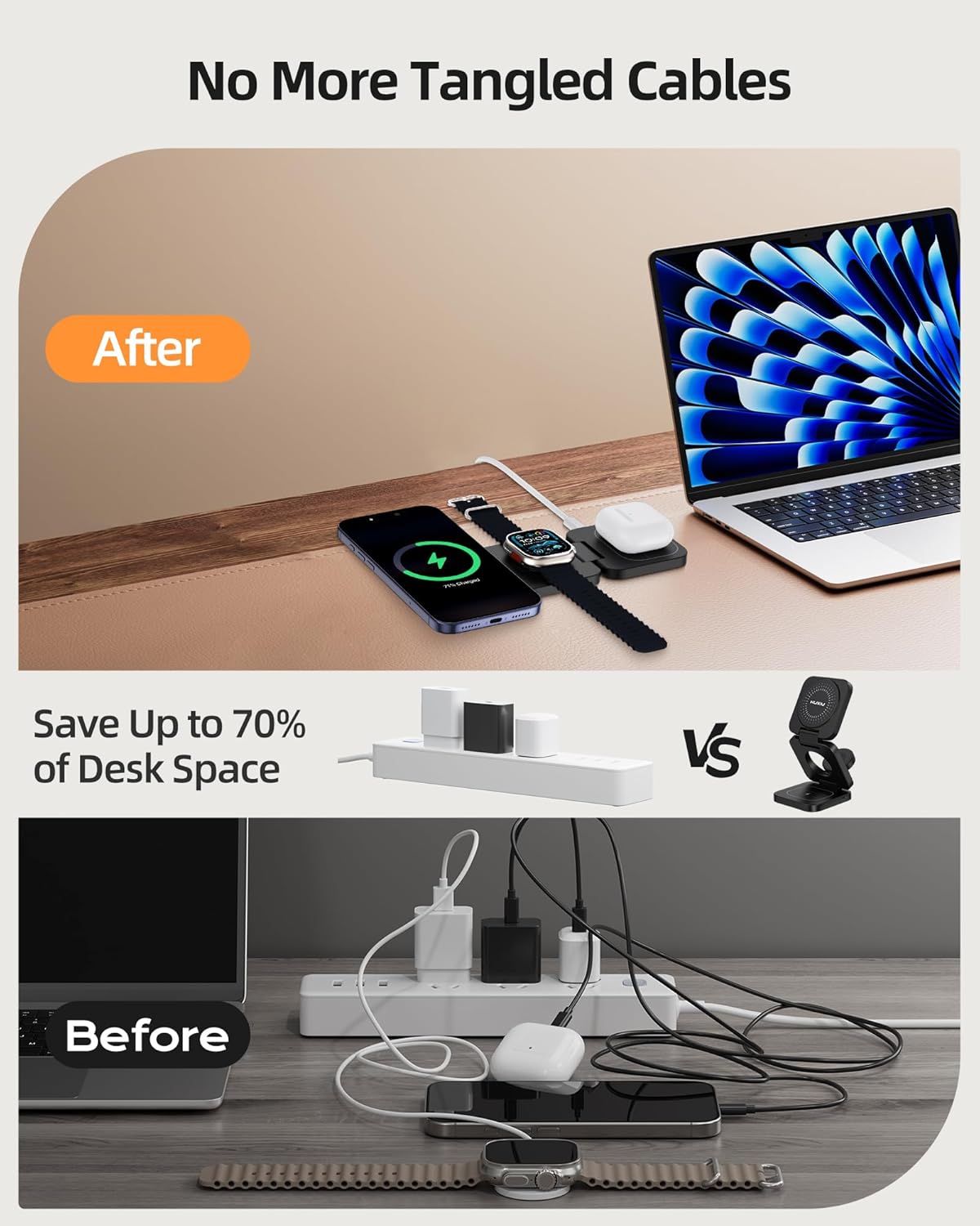 Thumbnail 5 de KU XIU X55 Turbo Qi2.2 25W: Stazione di Ricarica Wireless 3 in 1 pieghevole con MagSafe