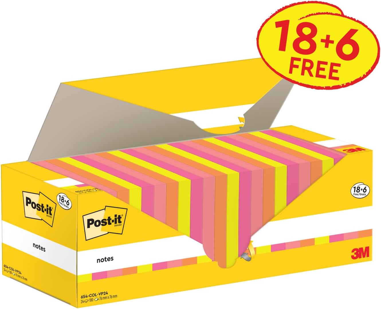 Thumbnail 1 de Post-it Notes Vorteilspackung: 18 Blöcke à 100 Blatt, 76 × 76 mm – verschiedene Farben (6 GRATIS)