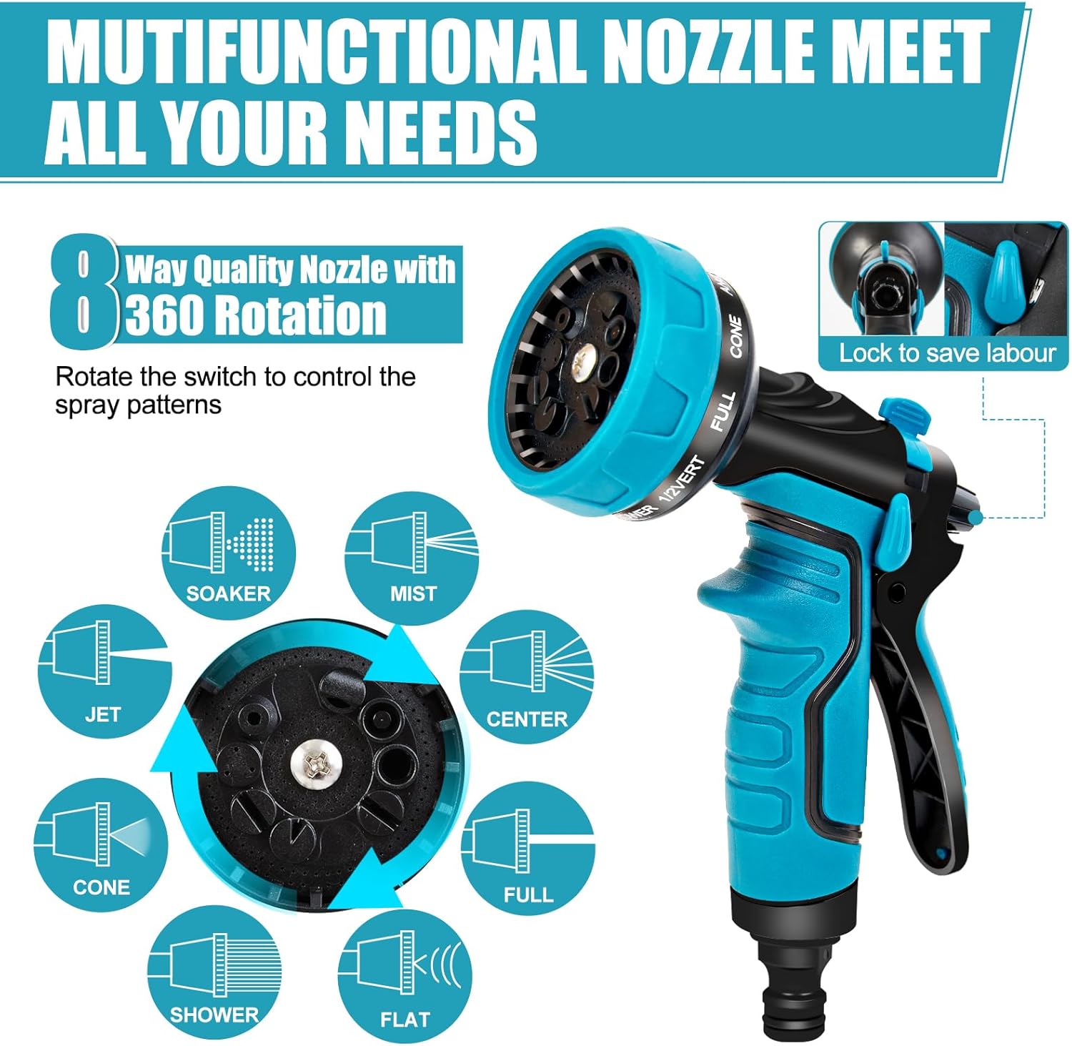 Thumbnail 4 de Expandable Garden Hose Pipe (50ft) with 8-Function Sprayer, Leak-Proof No-Kink Flexible Hose