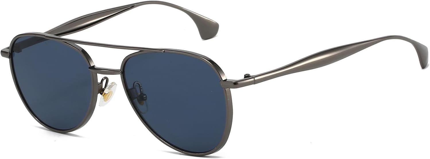 LJCZKA Retro Pilot Sunglasses – 70s Double Bridge Metal Frame UV400