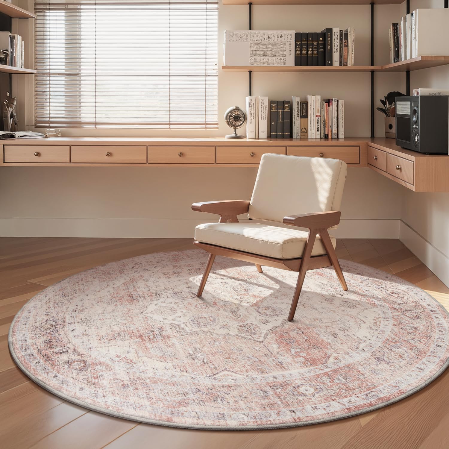 Thumbnail 2 de AMOAMI 6FT Round Vintage Soft Pink Rug — Non-Slip, Machine Washable