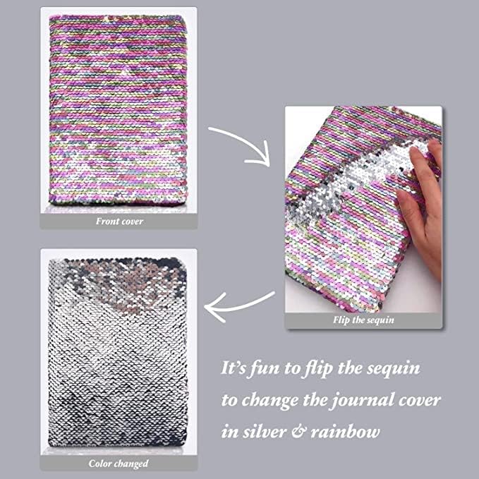 Detalle 2 de GINMLYDA Reversible Sequin Notebook, 8.5 x 5.5 Inches, 160 Lined Pages