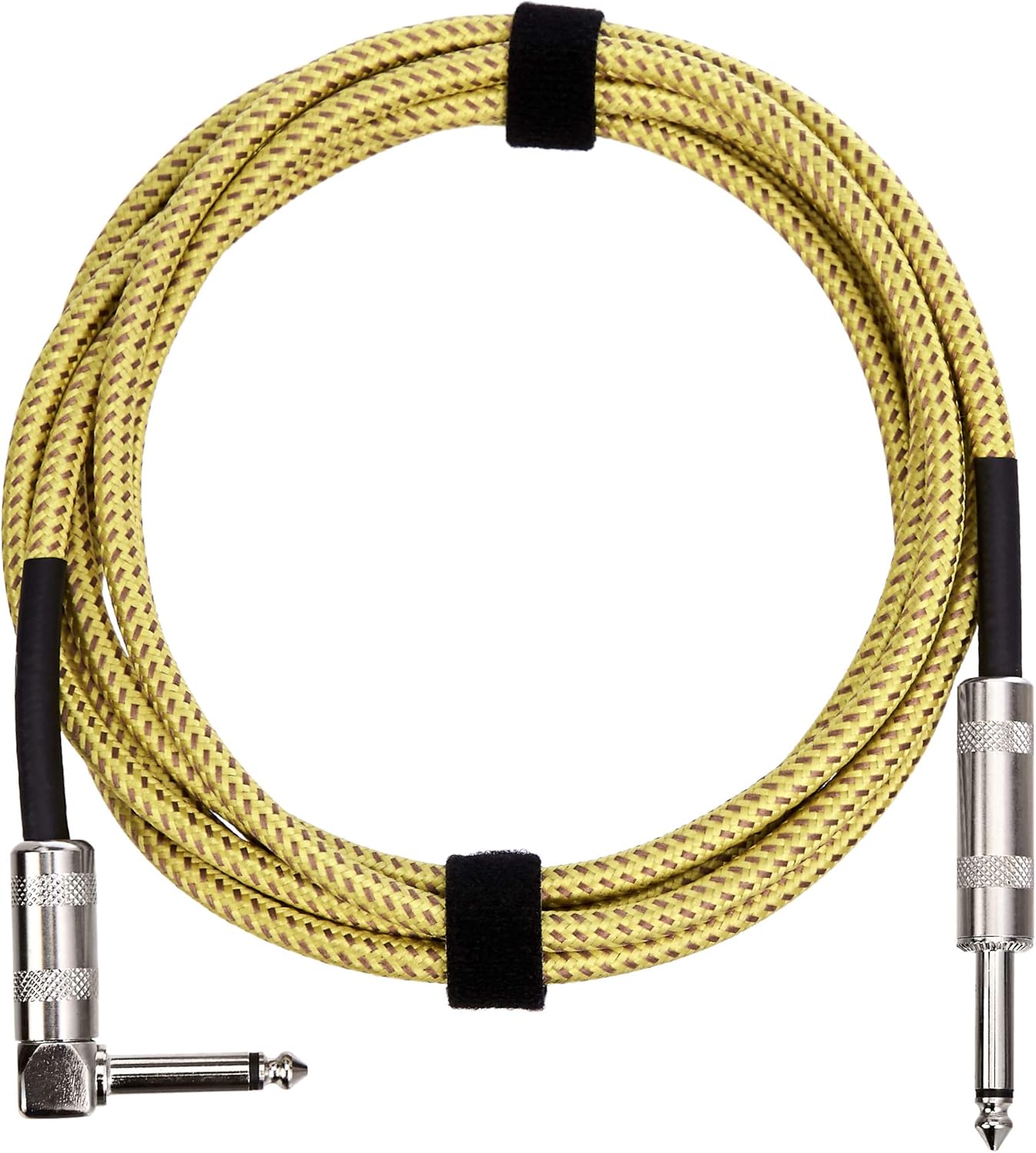 Detalle de Amazon Basics 1/4 inch (6.35 mm) Noiseless Straight-to-Right-Angle Instrument Cable, Tweed Braided Cloth Jacket, 10 ft/3 m