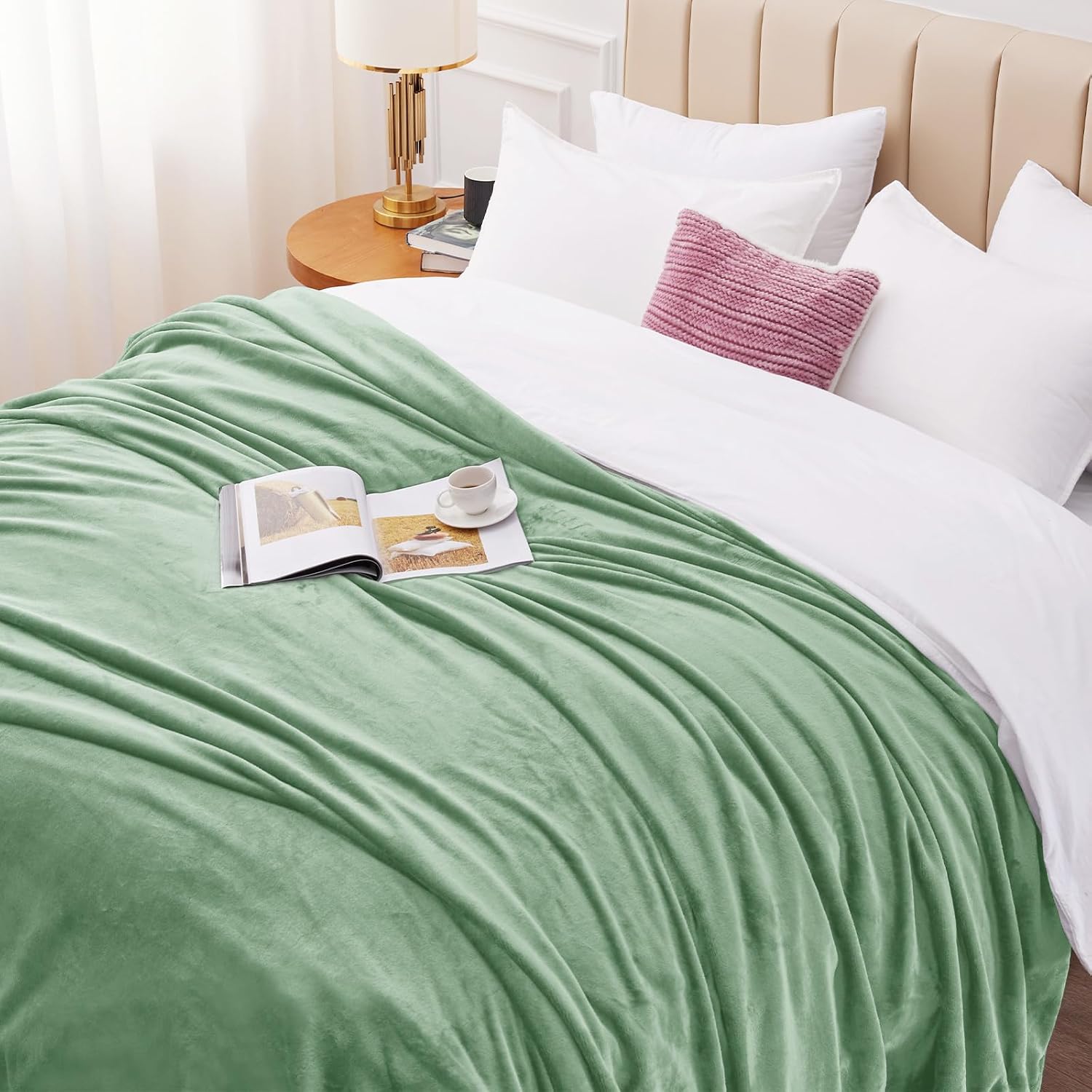 Detalle de WAVVE Kuscheldecke Flauschig Decke Fleecedecke 150x200 cm – Grüne, weiche Sofaüberwurf XL