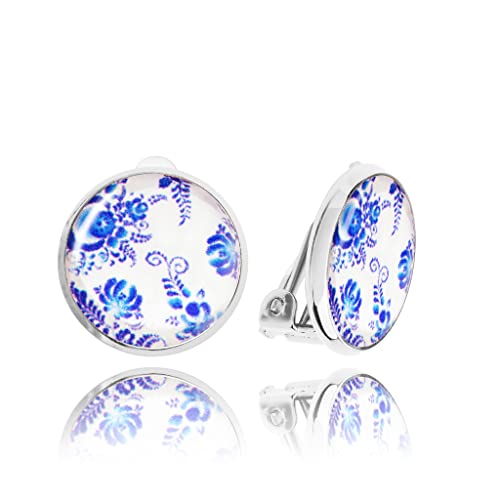 Detalle de Pendientes de Clip Dragon Porter – Confortables, Elegantes y Pequeños, Oro Azul Blanco Plata