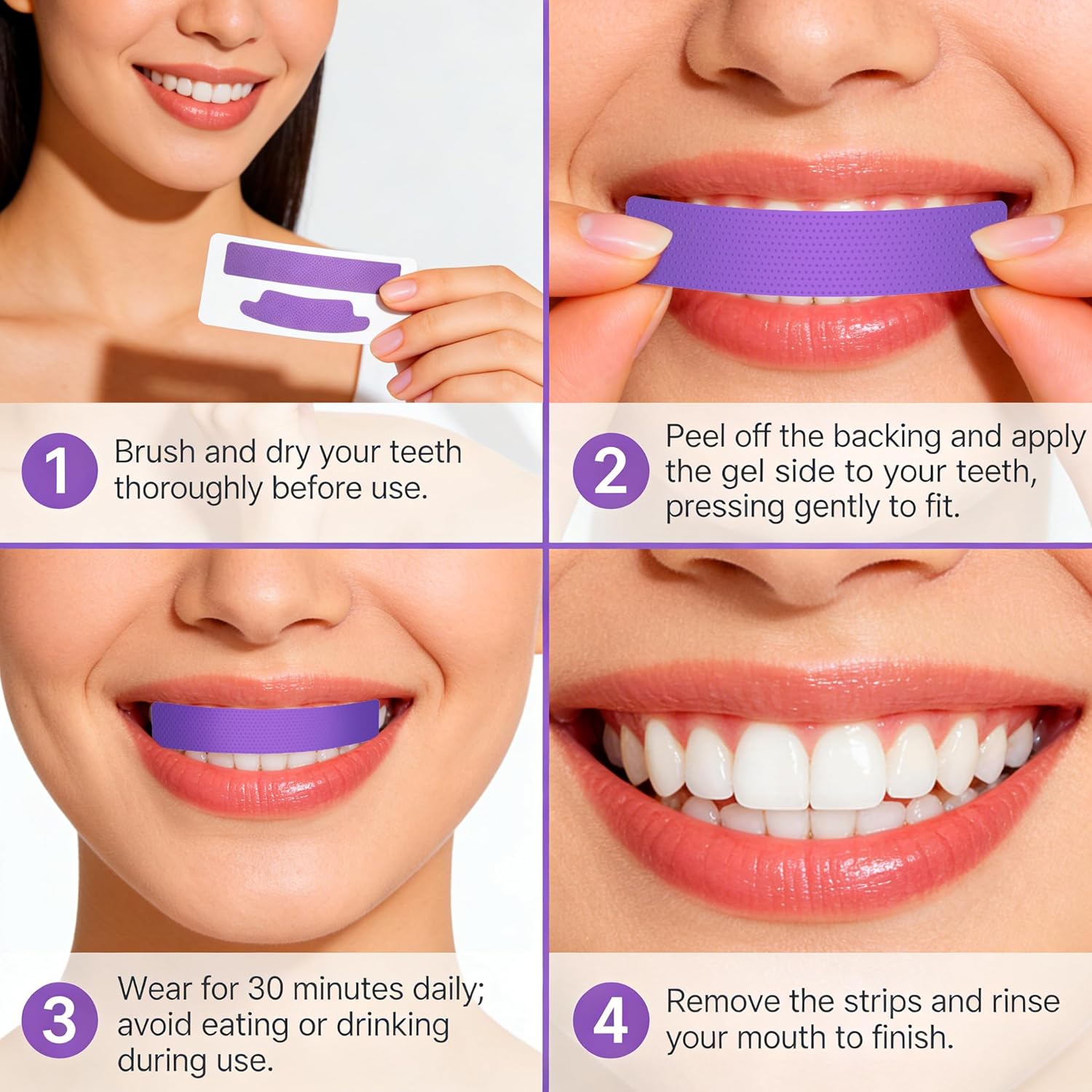 Detalle 2 de Teeth Whitening Strips 7 Treatments: Enamel-Safe Purple Color Correction for a Brighter Smile