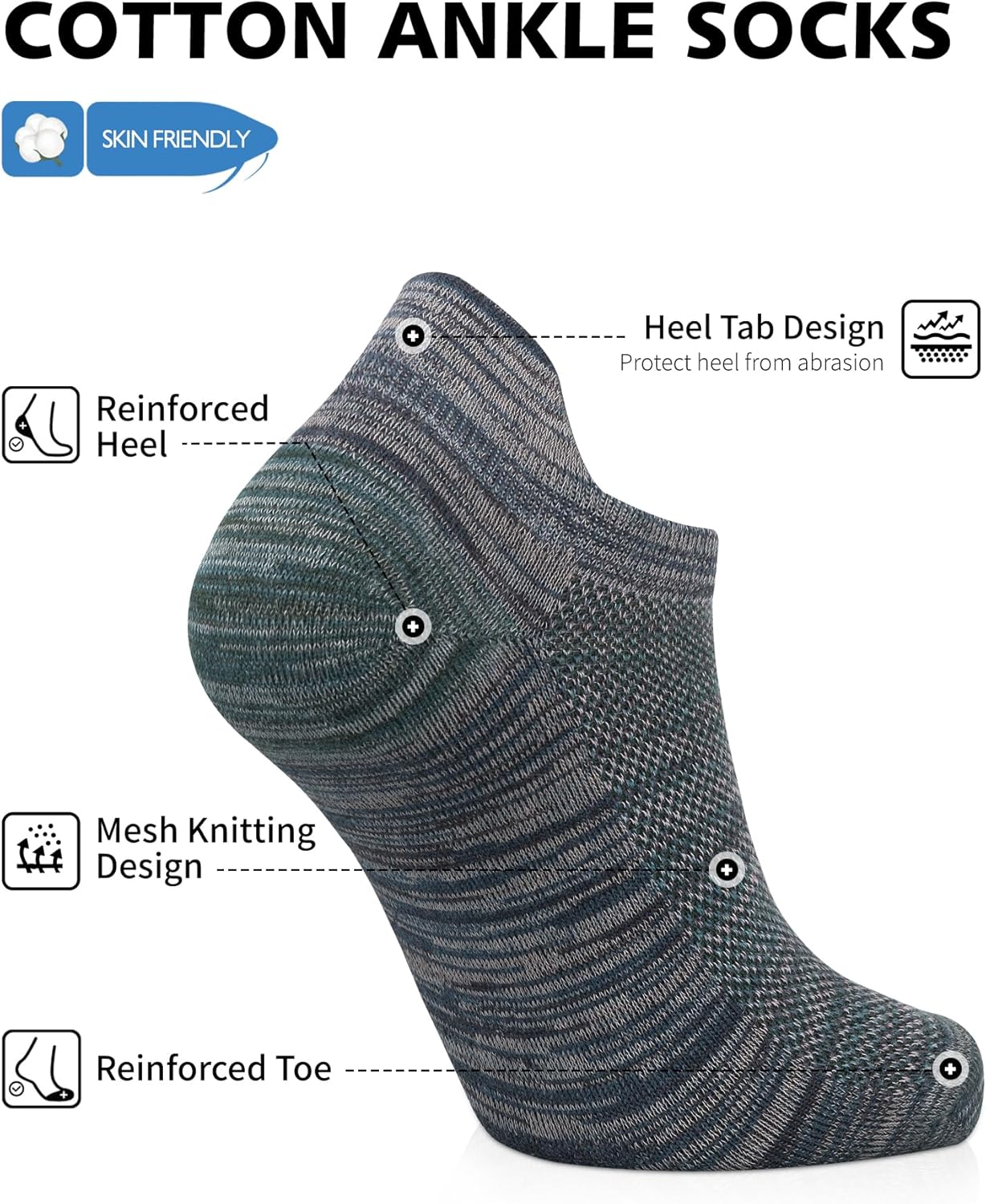 Thumbnail 2 de CLOSEMATE Mens Ankle Trainer Socks – 5 Pairs, Non-Slip, 85% Cotton