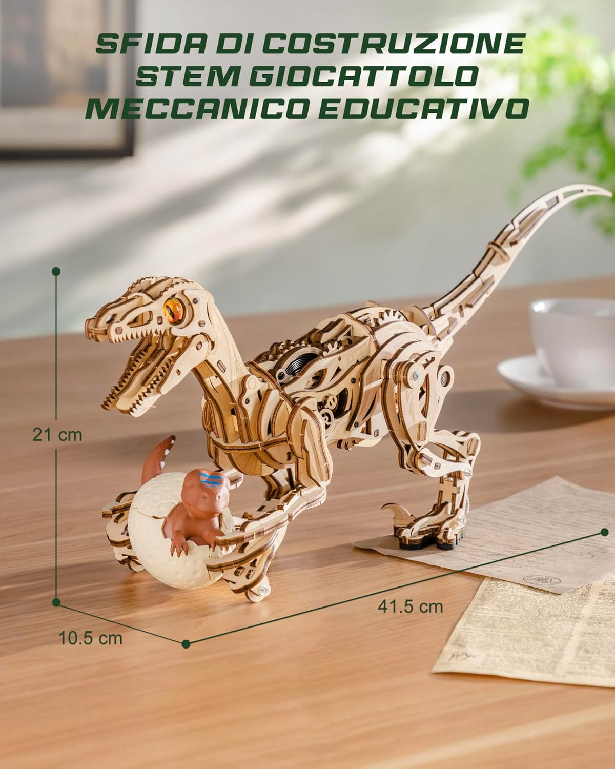 Thumbnail 3 de ROKR Puzzle 3D Legno LD01: Velociraptor, modello meccanico in legno per adulti e bambini