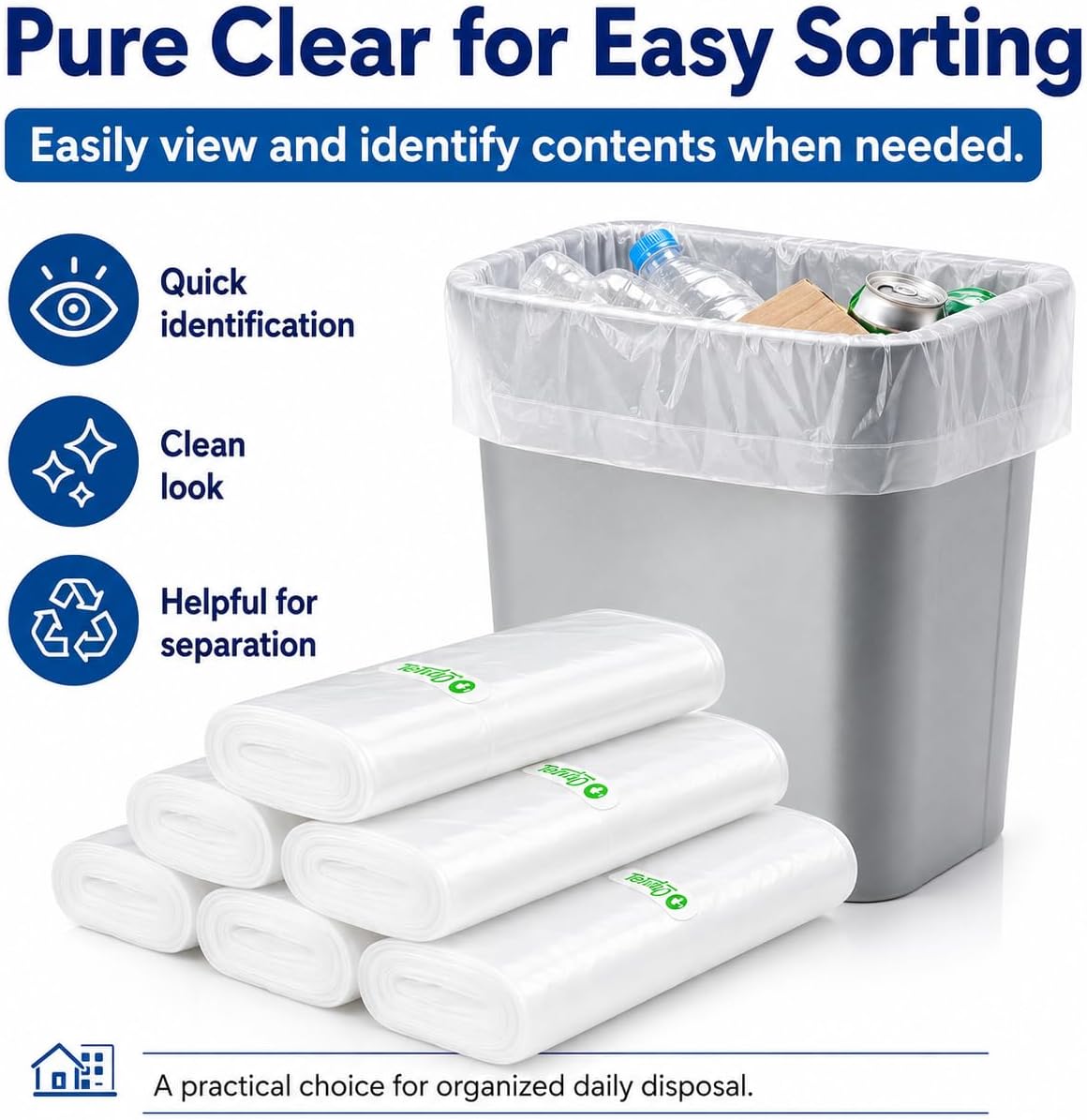 Detalle 1 de Teivio Clear Trash Bags 2.6 Gallon