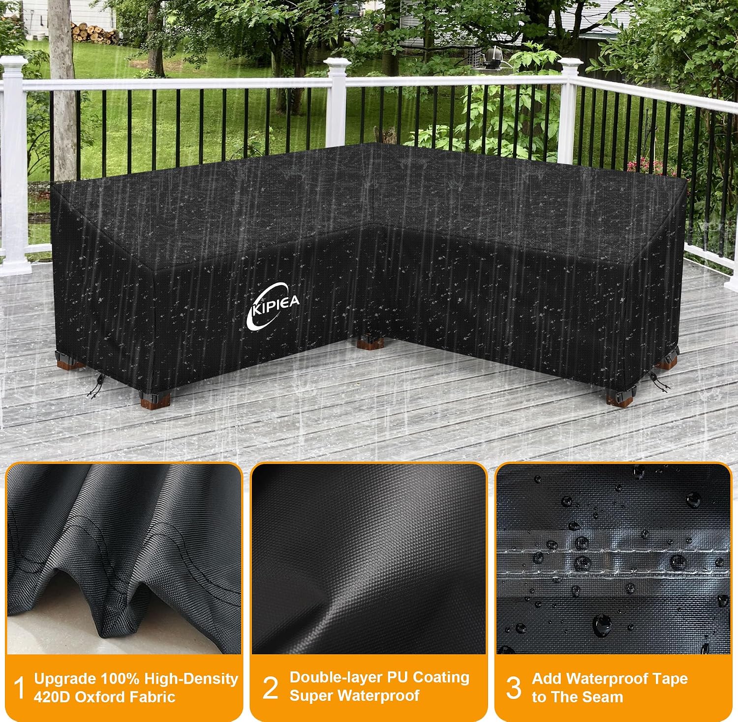 Thumbnail 2 de Kipiea V Shaped Garden Sofa Cover – Waterproof 420D Oxford, Windproof & UV‑Resistant for Outdoor Corner Sofas