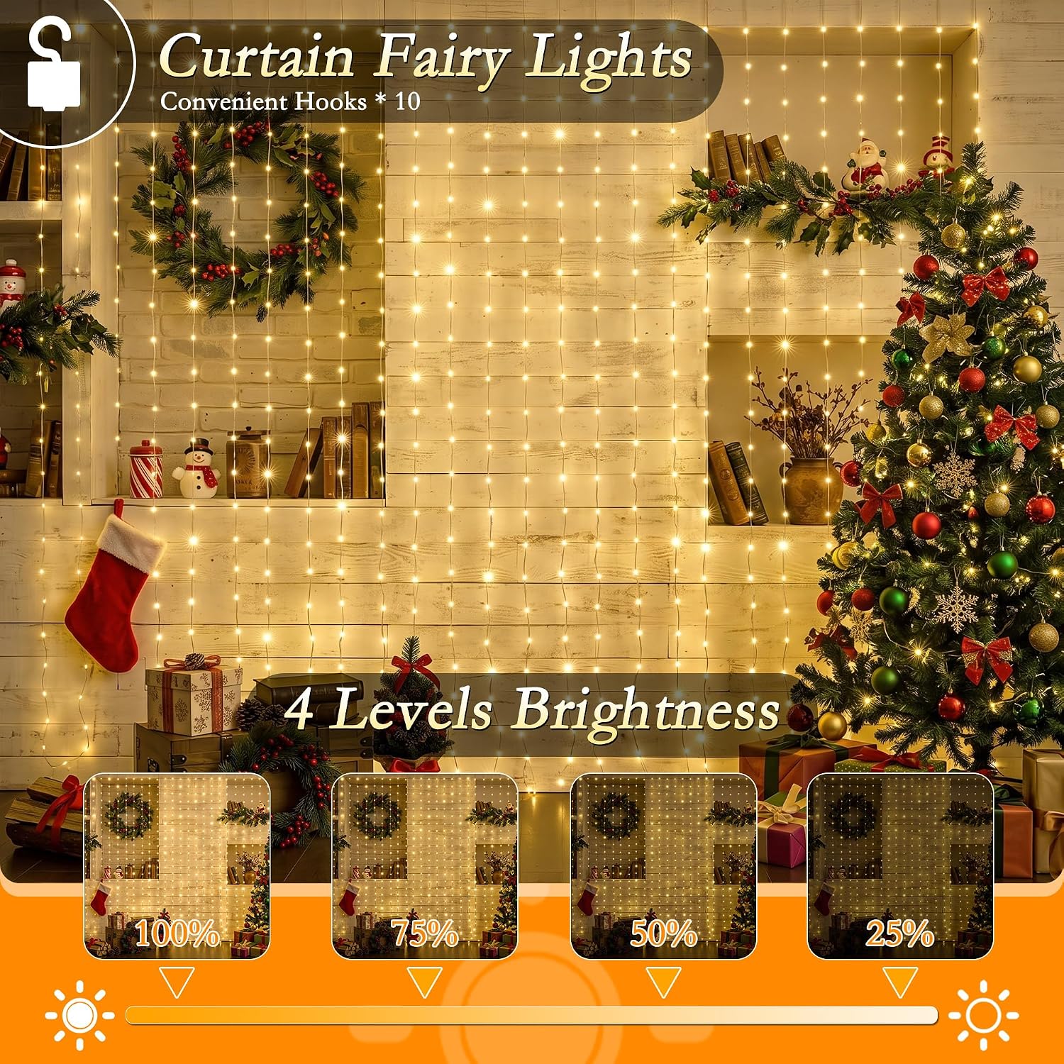 Detalle 2 de Soagrc SG-CP-CL Curtain String Lights, 200 Warm White LEDs, 8 Modes, IP44