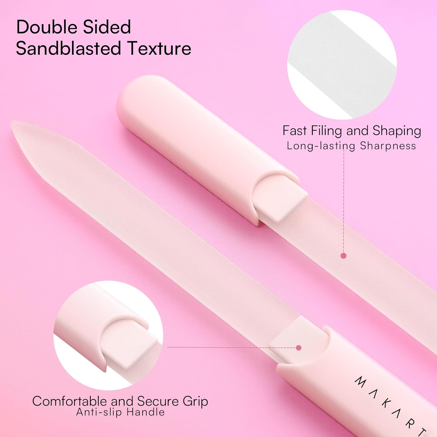 Detalle de Makartt Glass Nail Files Double-Sided Buffer Set (3-Piece) in Pink, Green & Blue