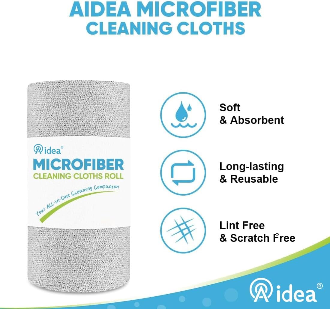 Detalle de AIDEA Microfiber Cleaning Cloth Roll (50 Pack) – Reusable Tear-Away Towels, 11.5" x 11.5