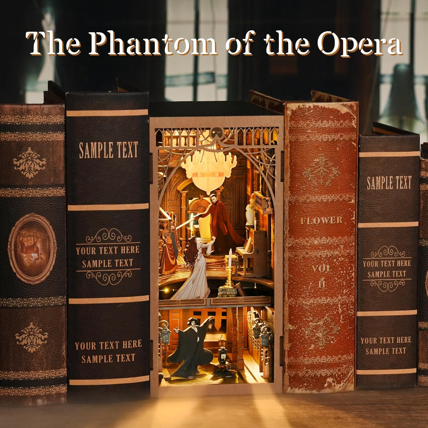Detalle de CCCDF Phantom of the Opera Book Nook Kit — DIY 3D Wooden Bookend with LED Light