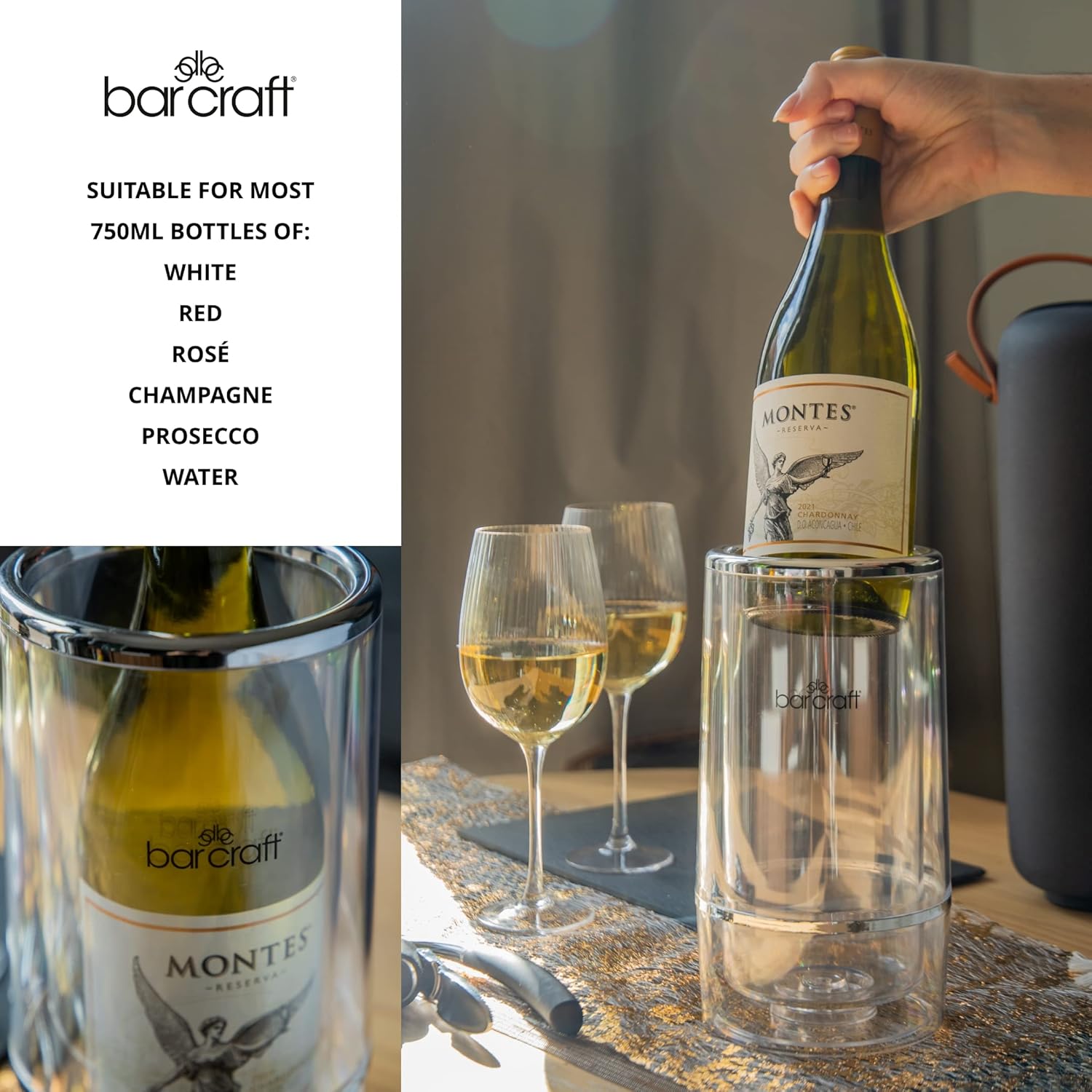 Thumbnail 4 de BarCraft Glacière à Vin isolée pour une bouteille – double paroi et détails chromés