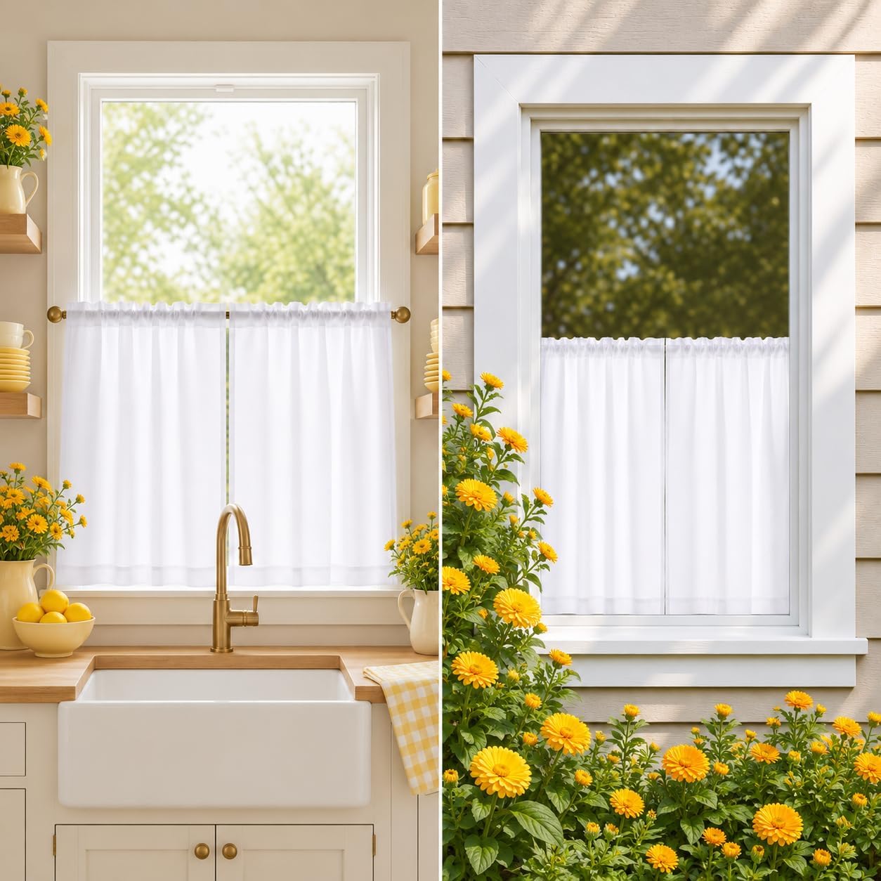 Thumbnail 3 de Chyhomenyc 2-Pack White Kitchen Tier Curtains (30x36 inch) Faux Linen Textured, Light Filtering Cafe Curtains