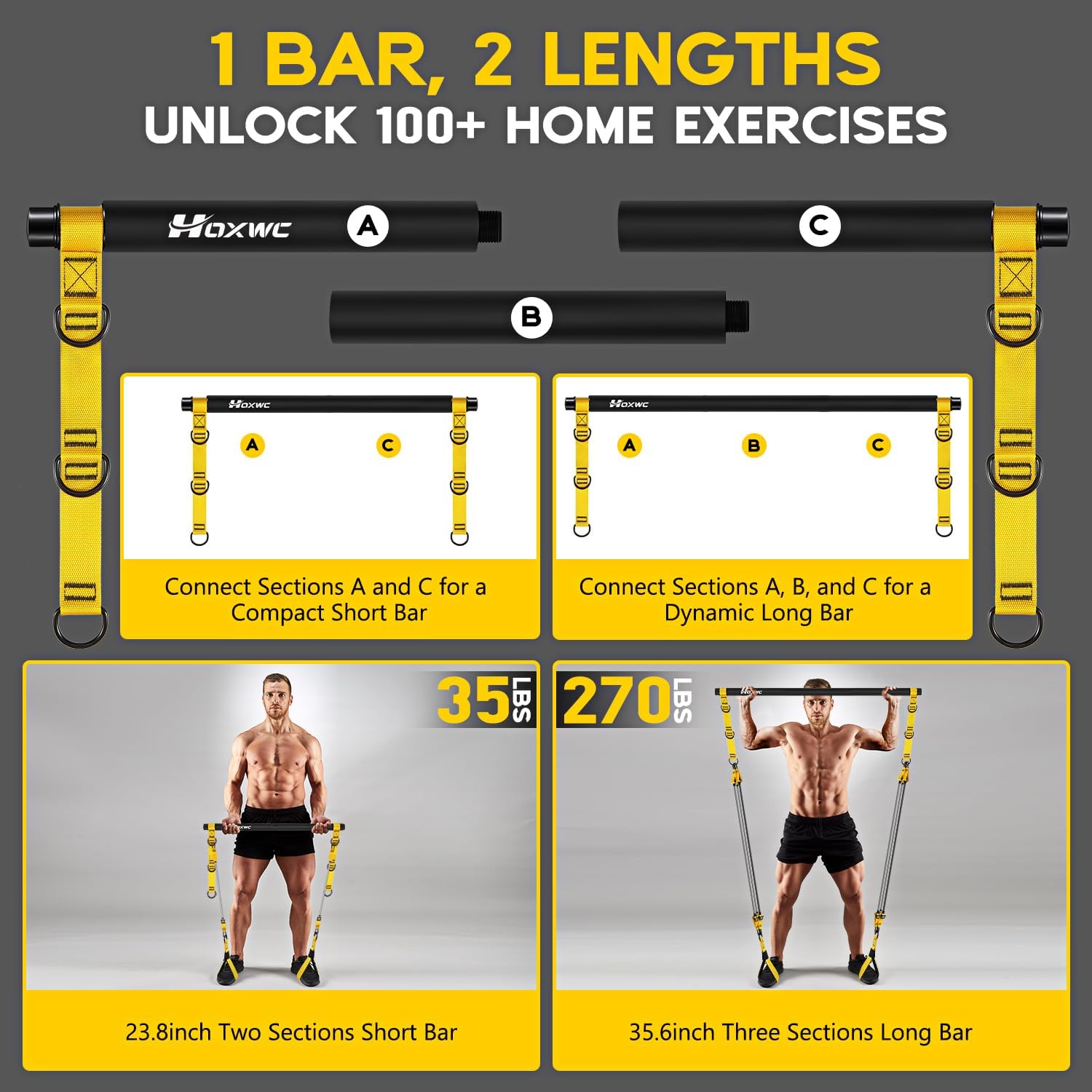 Thumbnail 6 de HOXWC Pilates Bar Kit With Resistance Bands Heavy Duty, Portable Strength Training