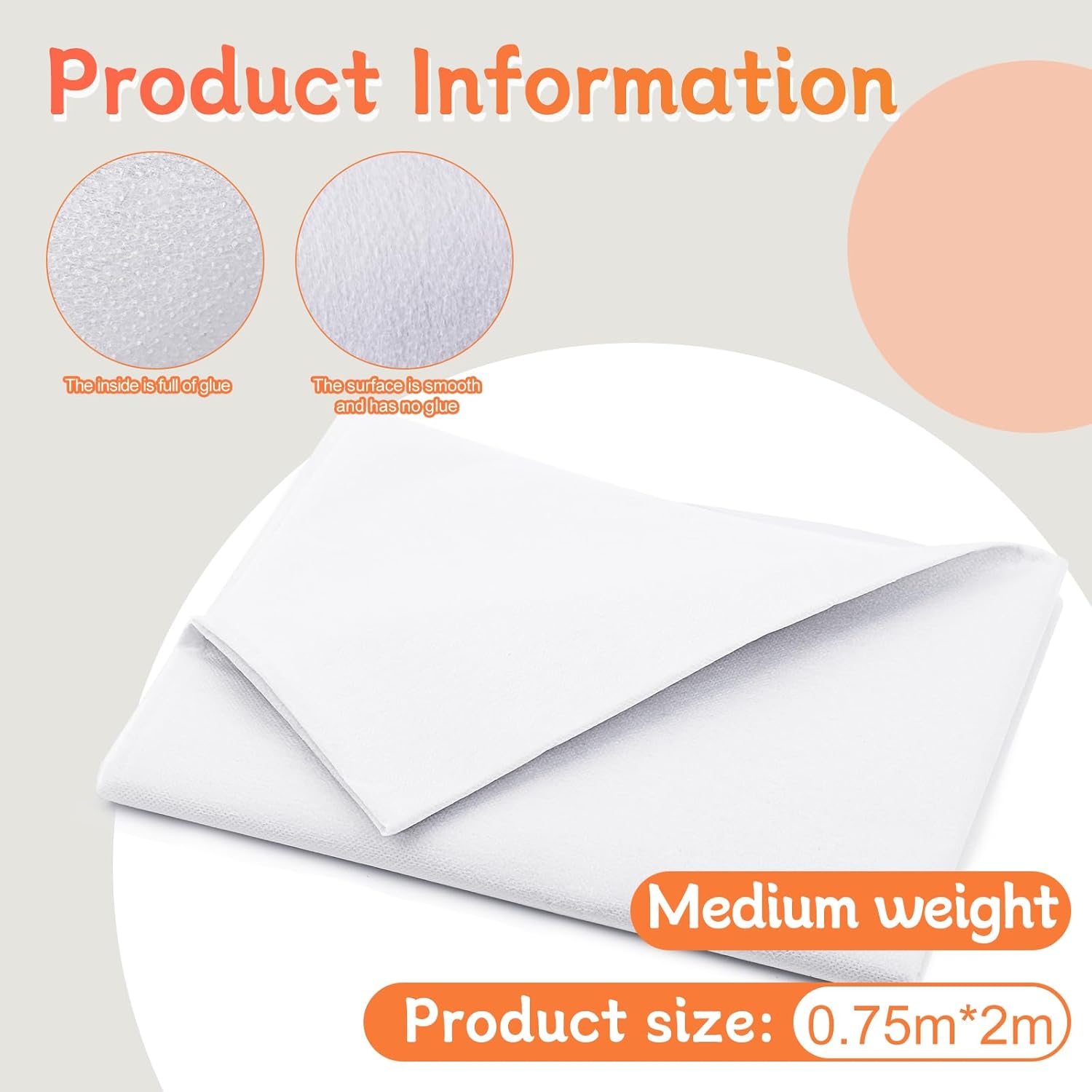 Thumbnail 1 de 2 Meters White Interfacing for Sewing – Medium Weight, Fusible, Iron-On (75 × 200 cm)